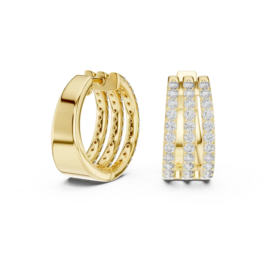 Triple Row Diamond Hoop Earrings