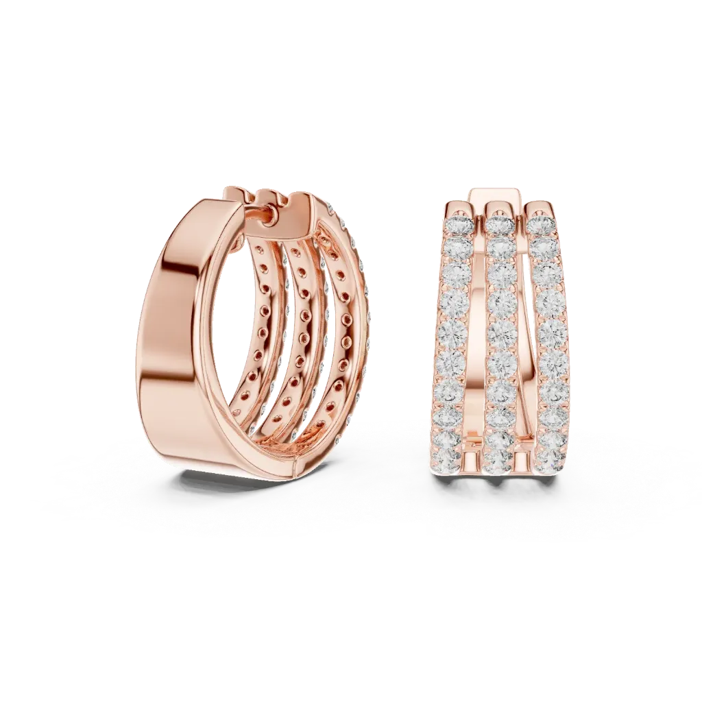 Triple Row Diamond Hoop Earrings