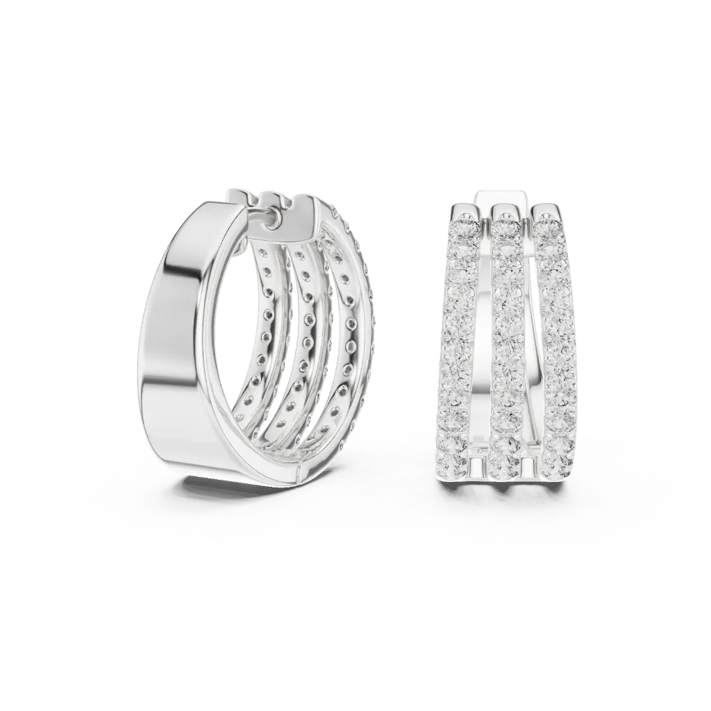 Triple Row Diamond Hoop Earrings