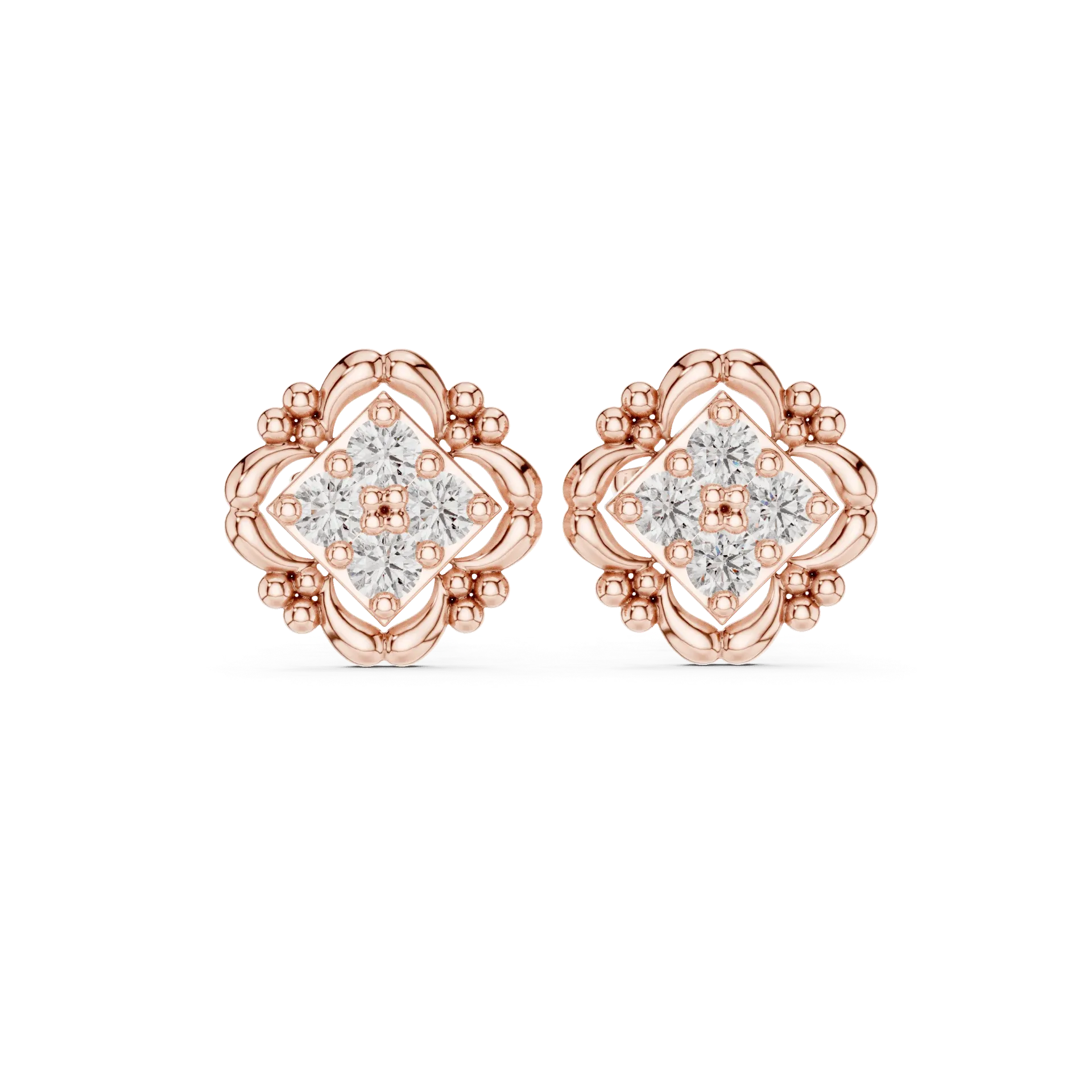 [9#10052E] Royal Square Diamond Earrings-BYE1018