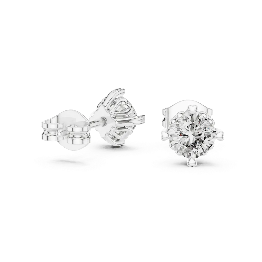 Heart-Prong 1ct Round Solitaire Studs-BYE1055