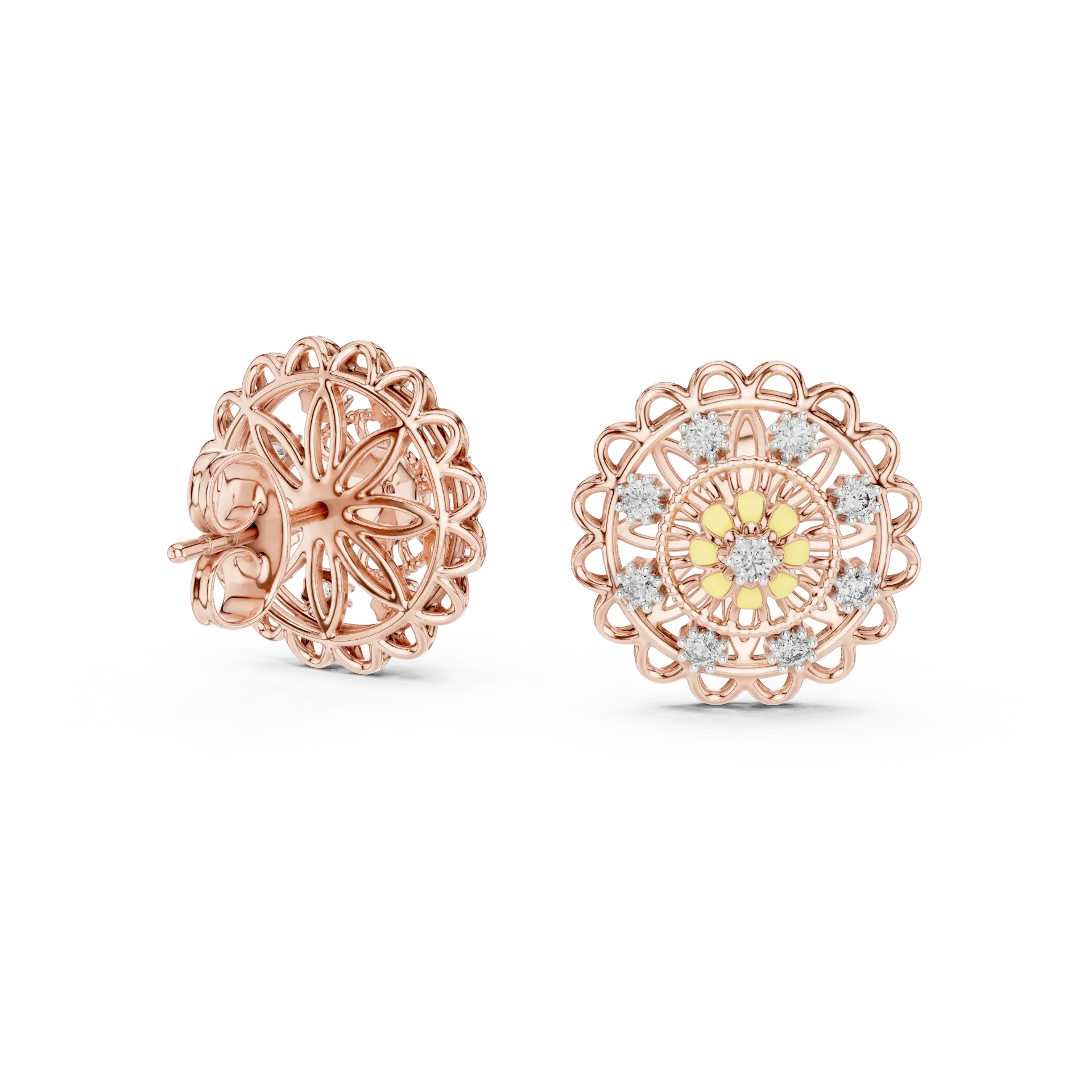Floral Filigree Stud Earrings-BYE1015