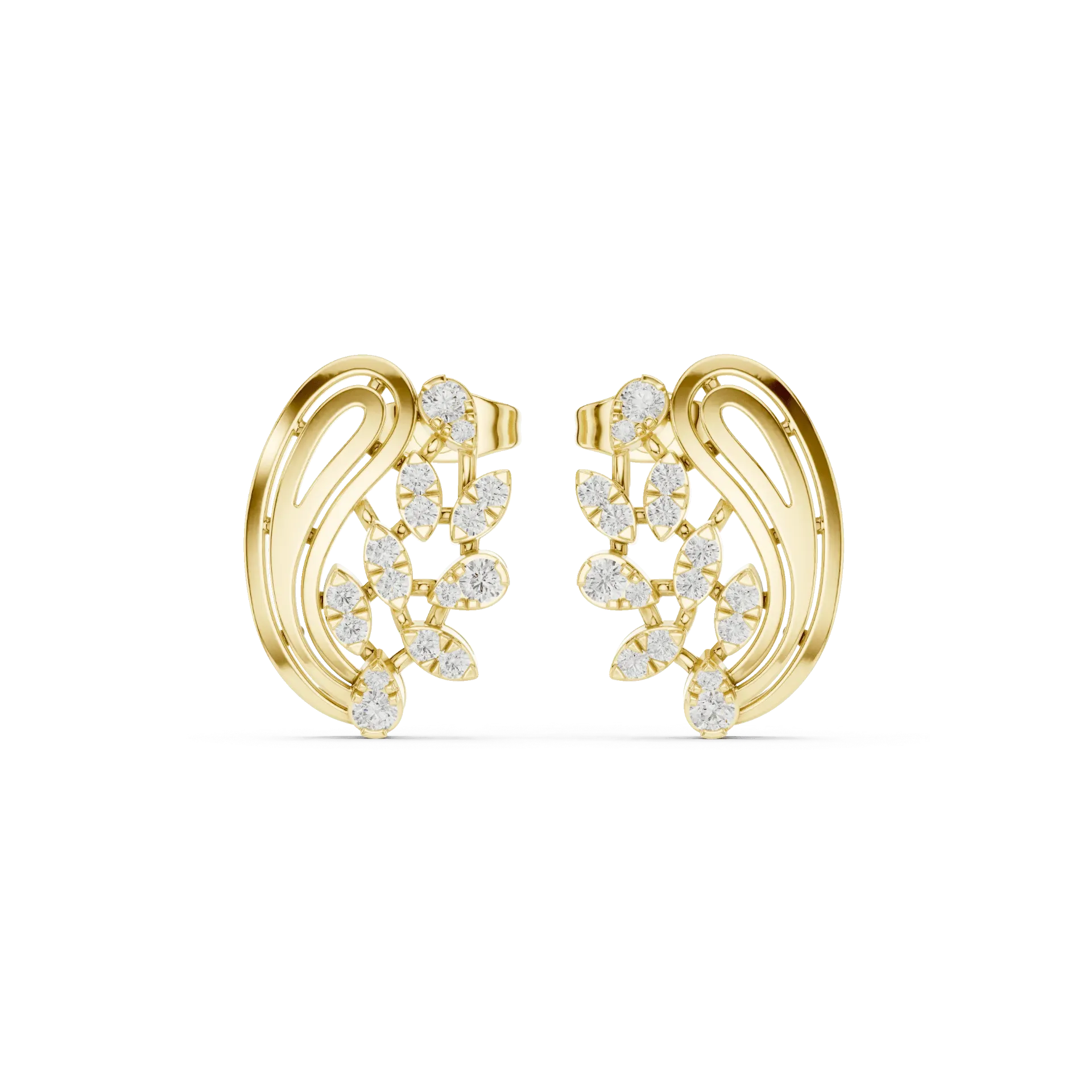 Diamond Vine Teardrop Earrings (Yellow)