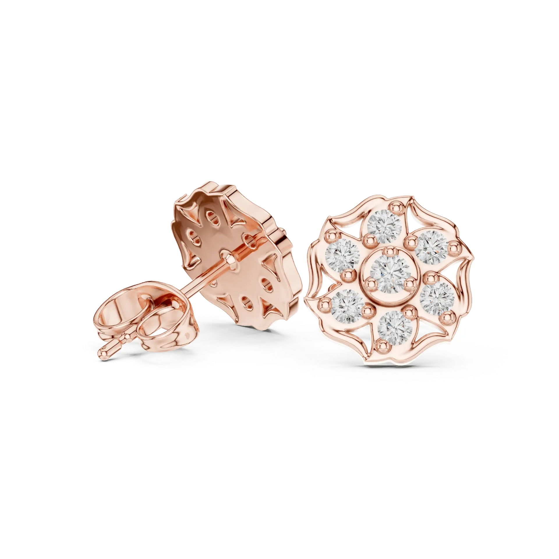 Open-Work Floral Diamond Earrings
