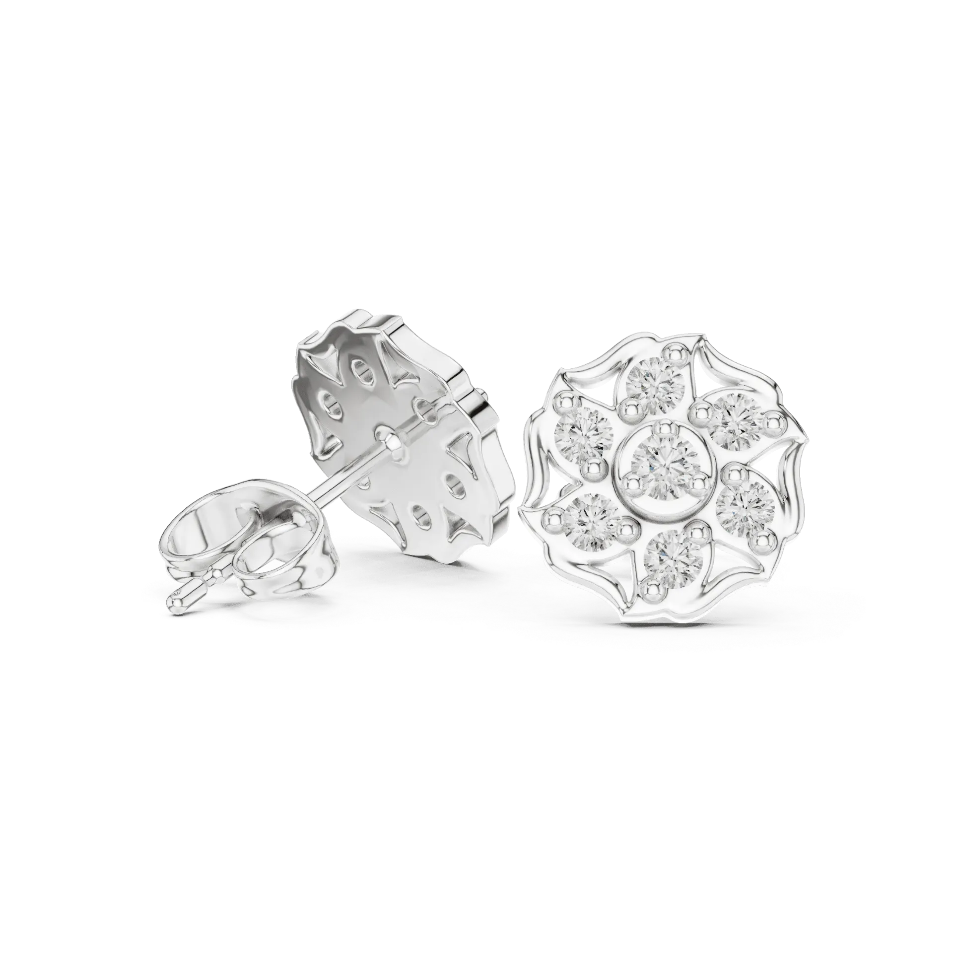 Open-Work Floral Diamond Earrings