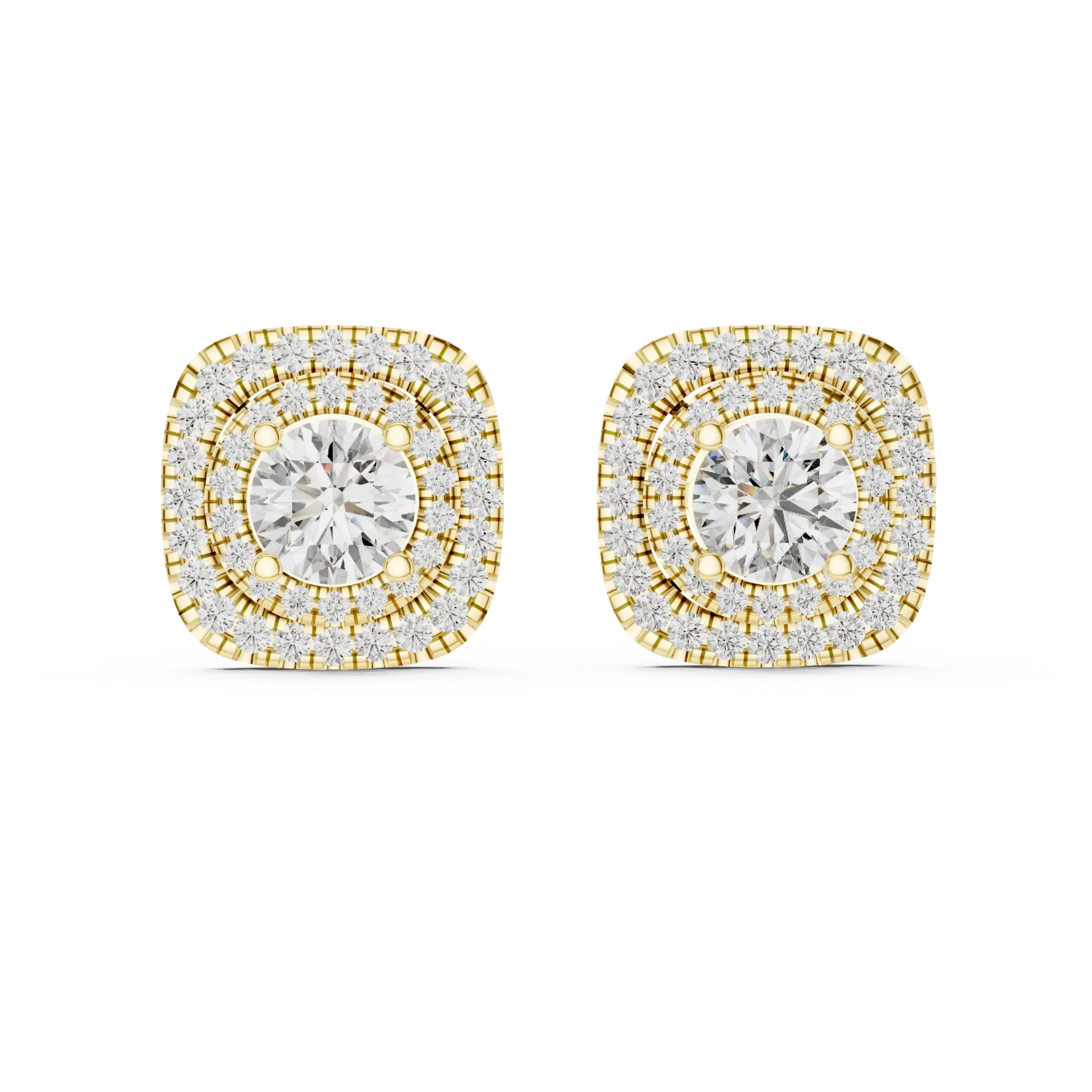 Radiant Halo Solitaire Studs Earrings (Yellow)