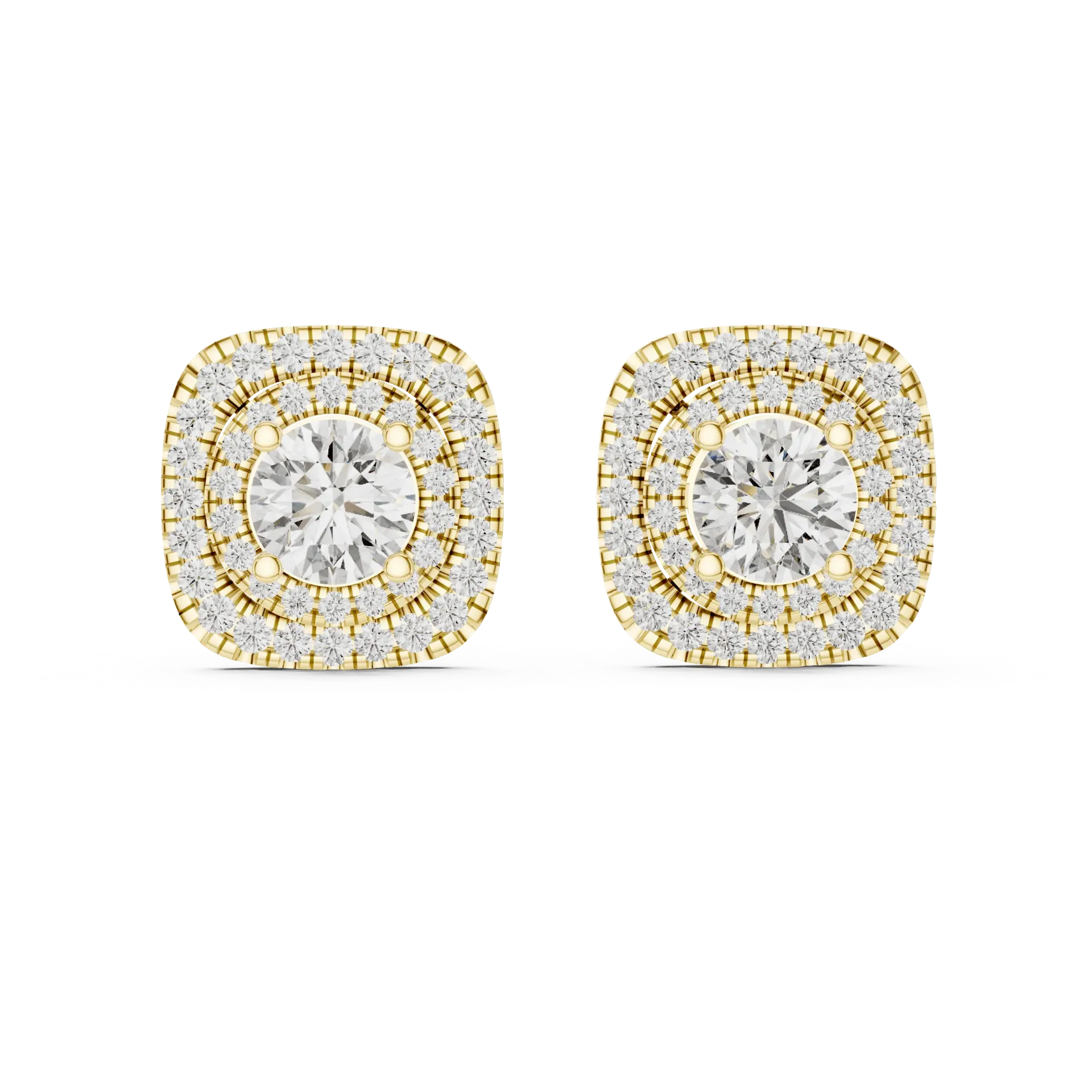 Radiant Halo Solitaire Studs Earrings (Yellow)