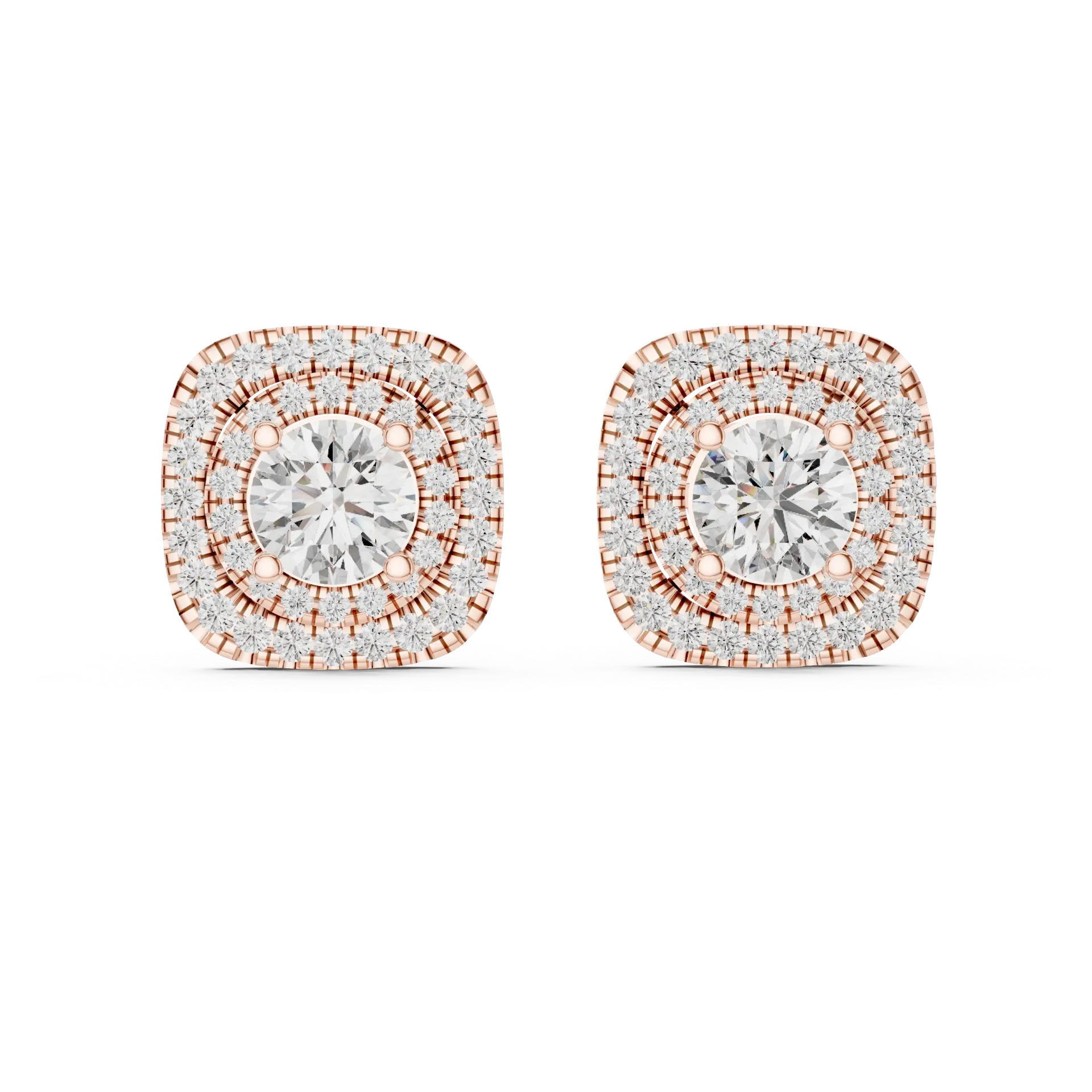 Radiant Halo Solitaire Studs Earrings