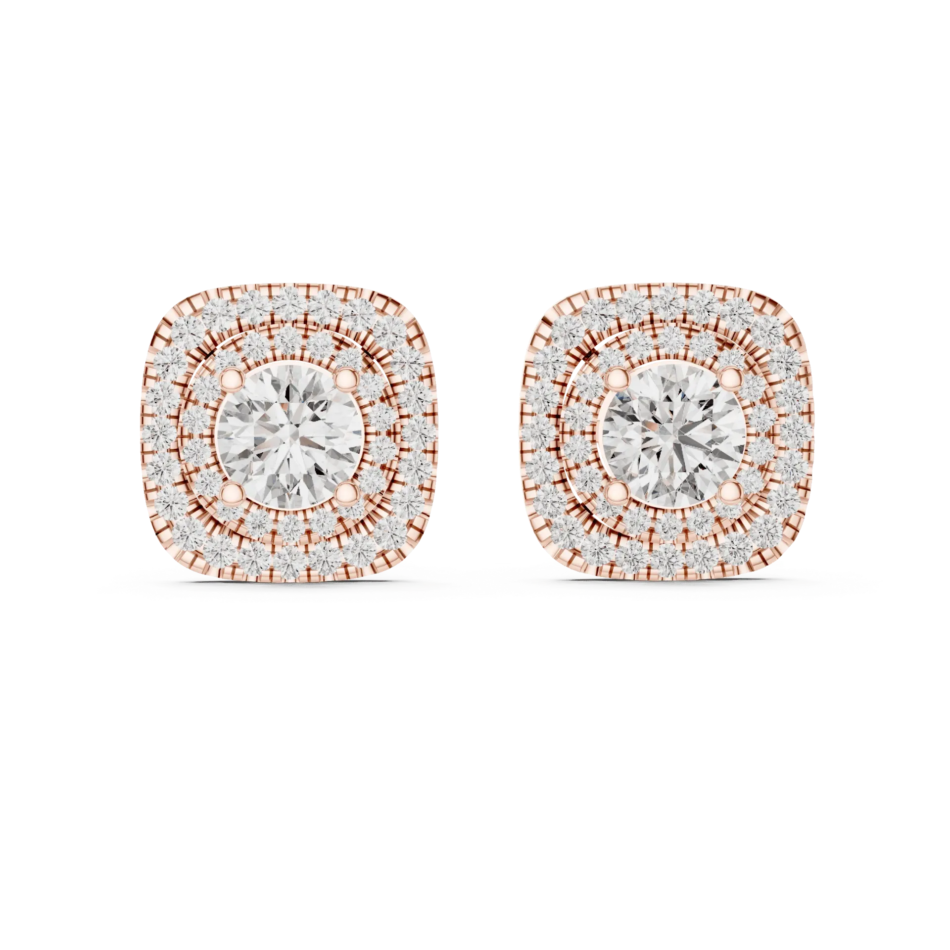 Radiant Halo Solitaire Studs Earrings