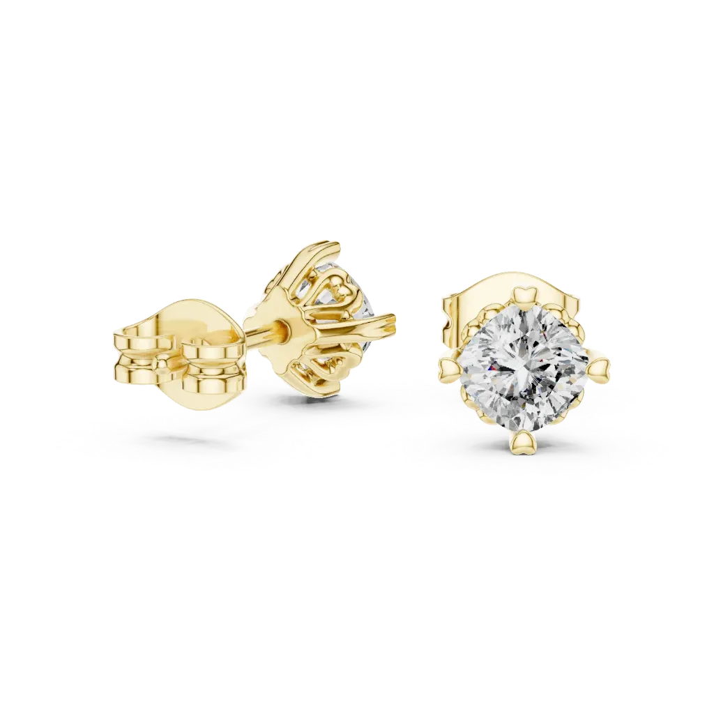 Heart-Prong 1ct Round Solitaire Studs-BYE1055