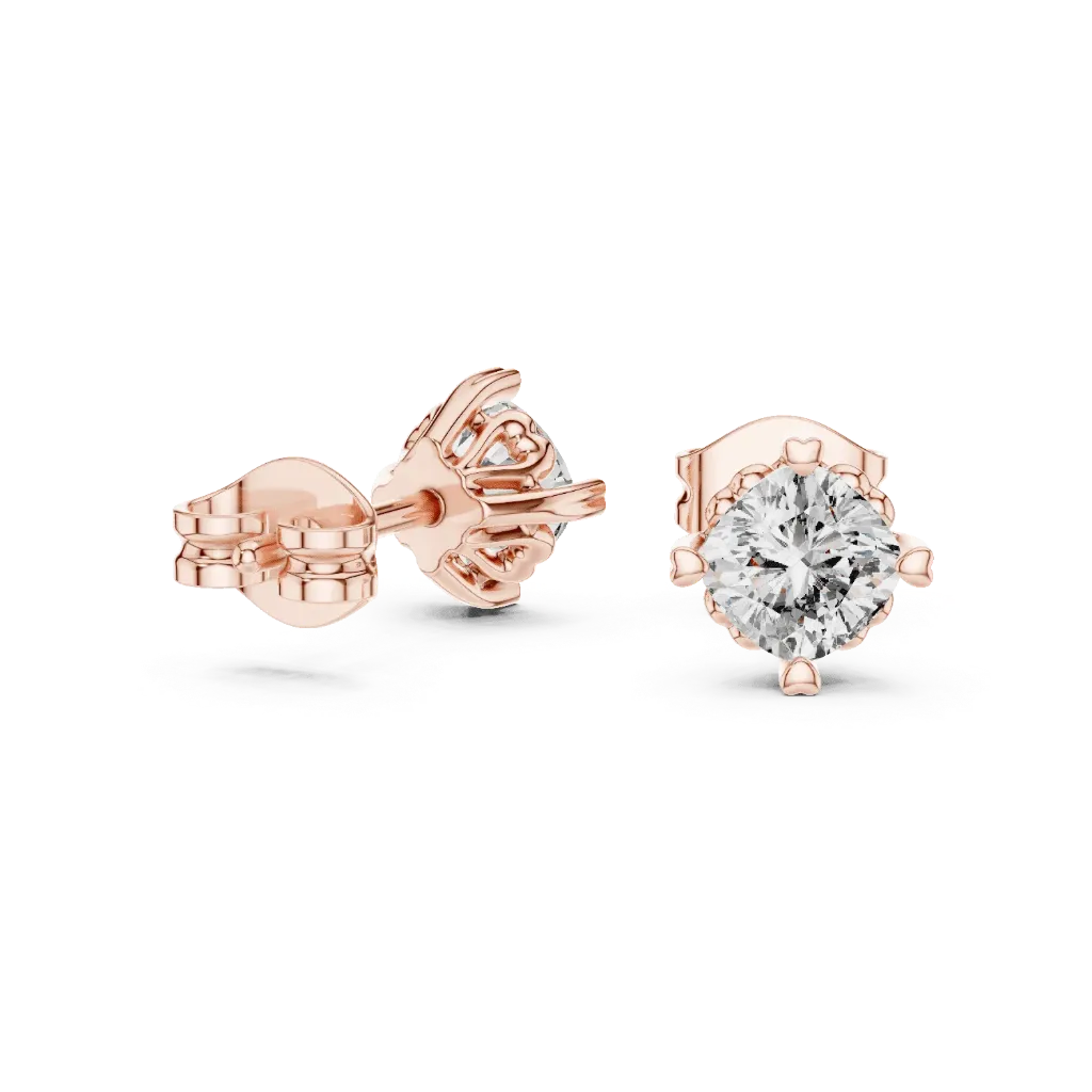 Heart-Prong 1ct Round Solitaire Studs-BYE1055