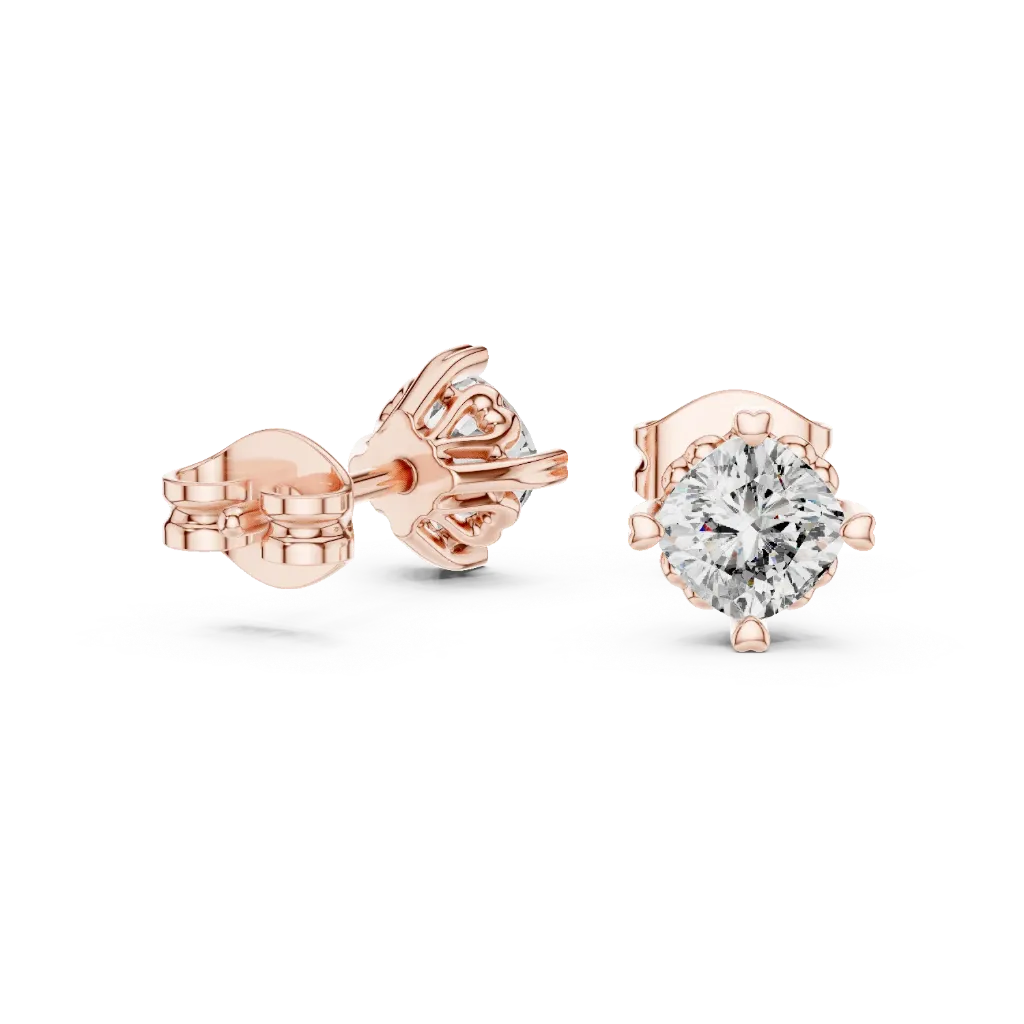 Heart-Prong 1ct Round Solitaire Studs-BYE1055