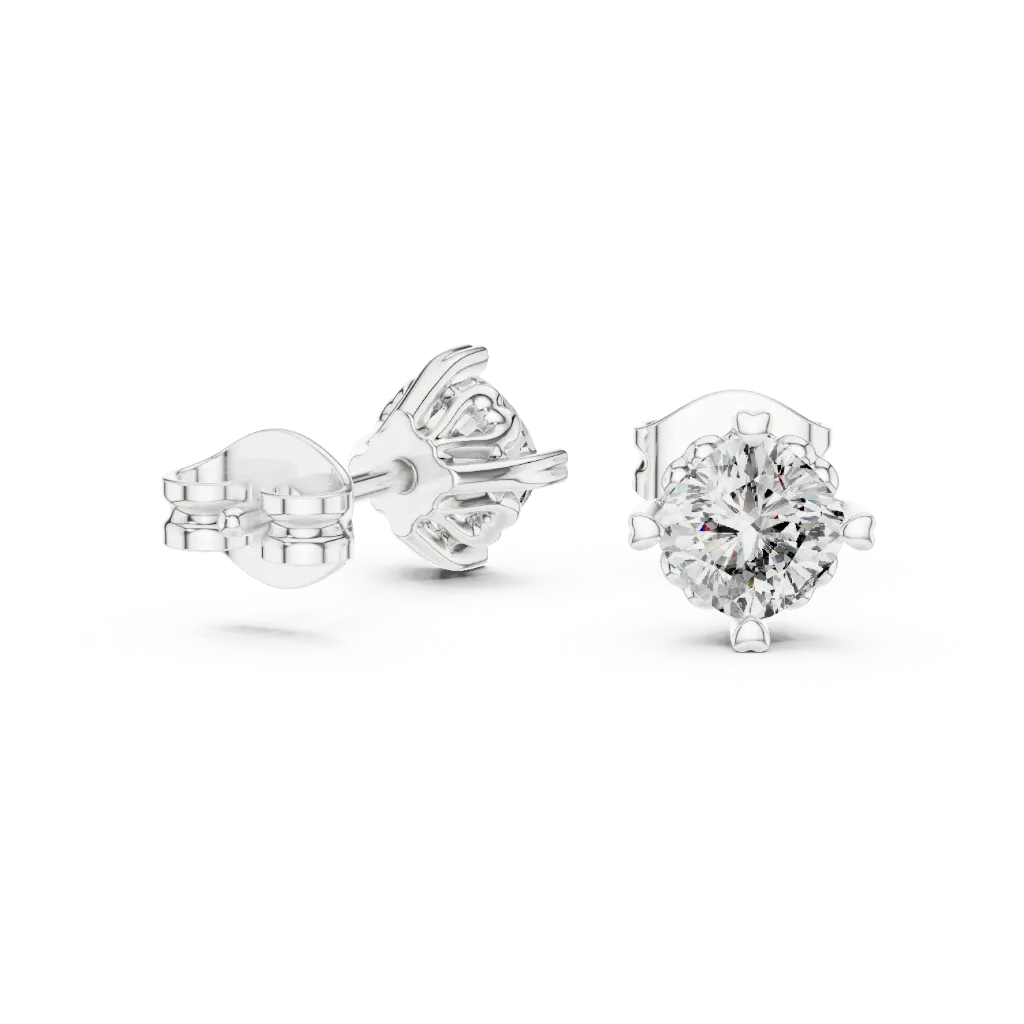 Heart-Prong 1ct Round Solitaire Studs-BYE1055