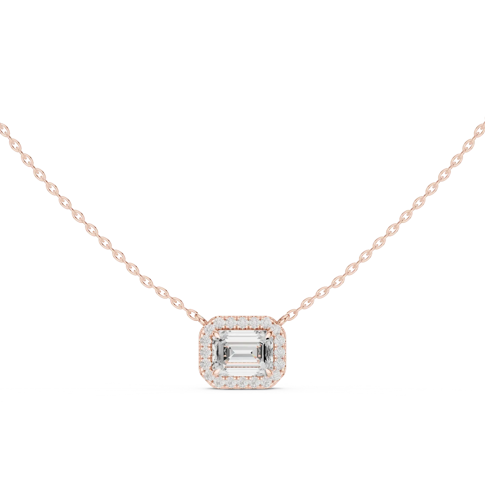 Emerald-Cut Halo Necklace BYP1029