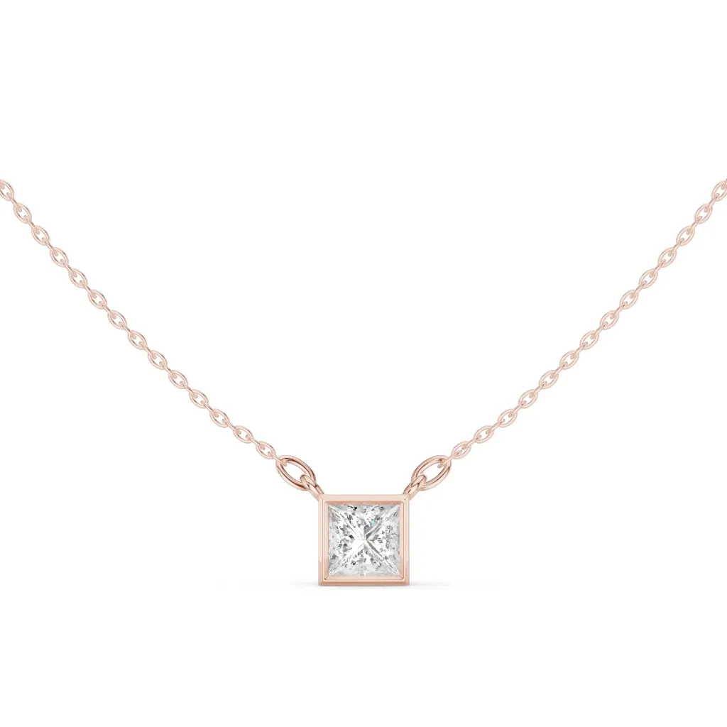 Bezel-Set Princess Solitaire Necklace BYP1030