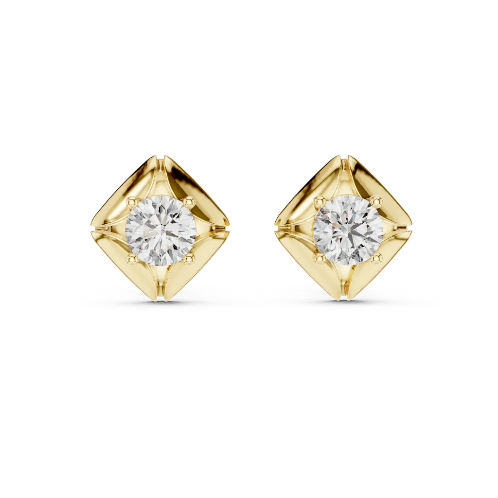 Sculpted Compass Solitaire Earrings (Yellow)