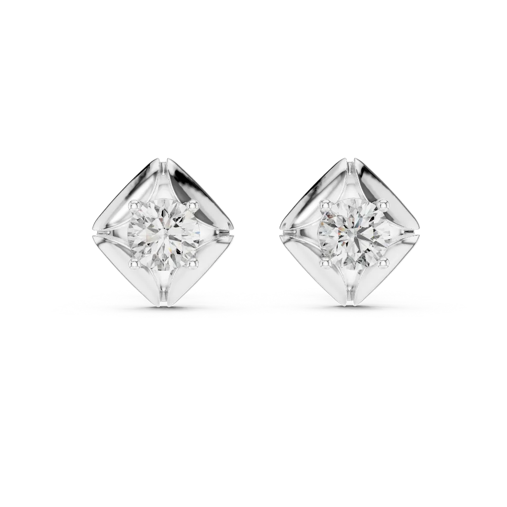 Sculpted Compass Solitaire Earrings