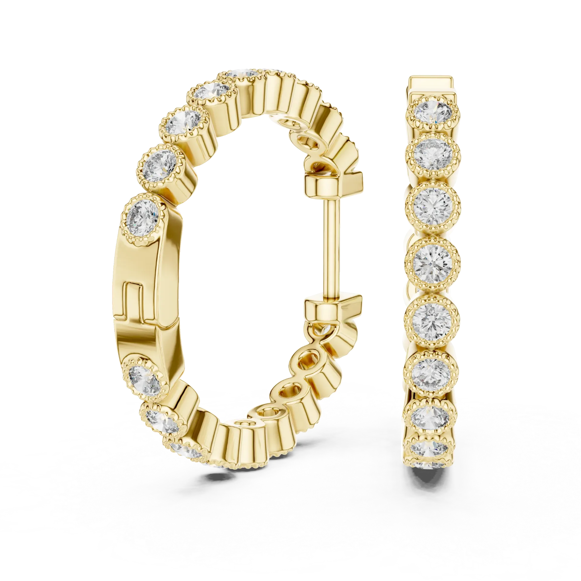 Bezel Setting Diamond Hoop Earrings