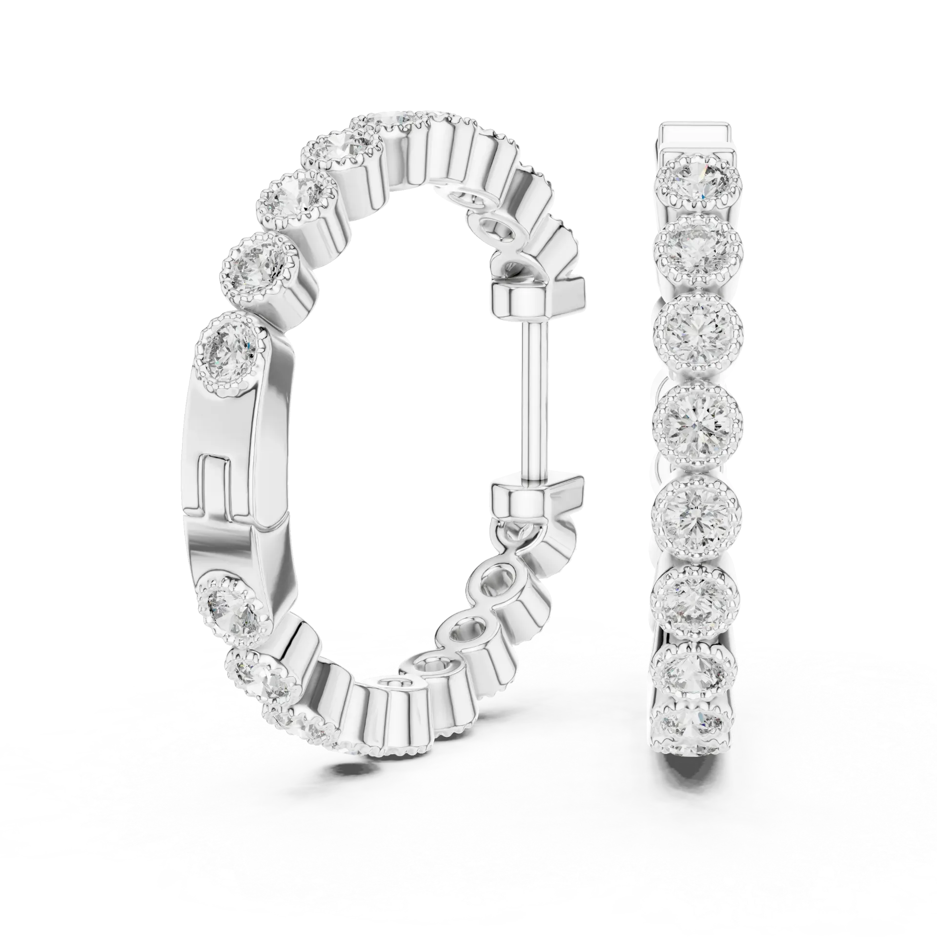 Bezel Setting Diamond Hoop Earrings