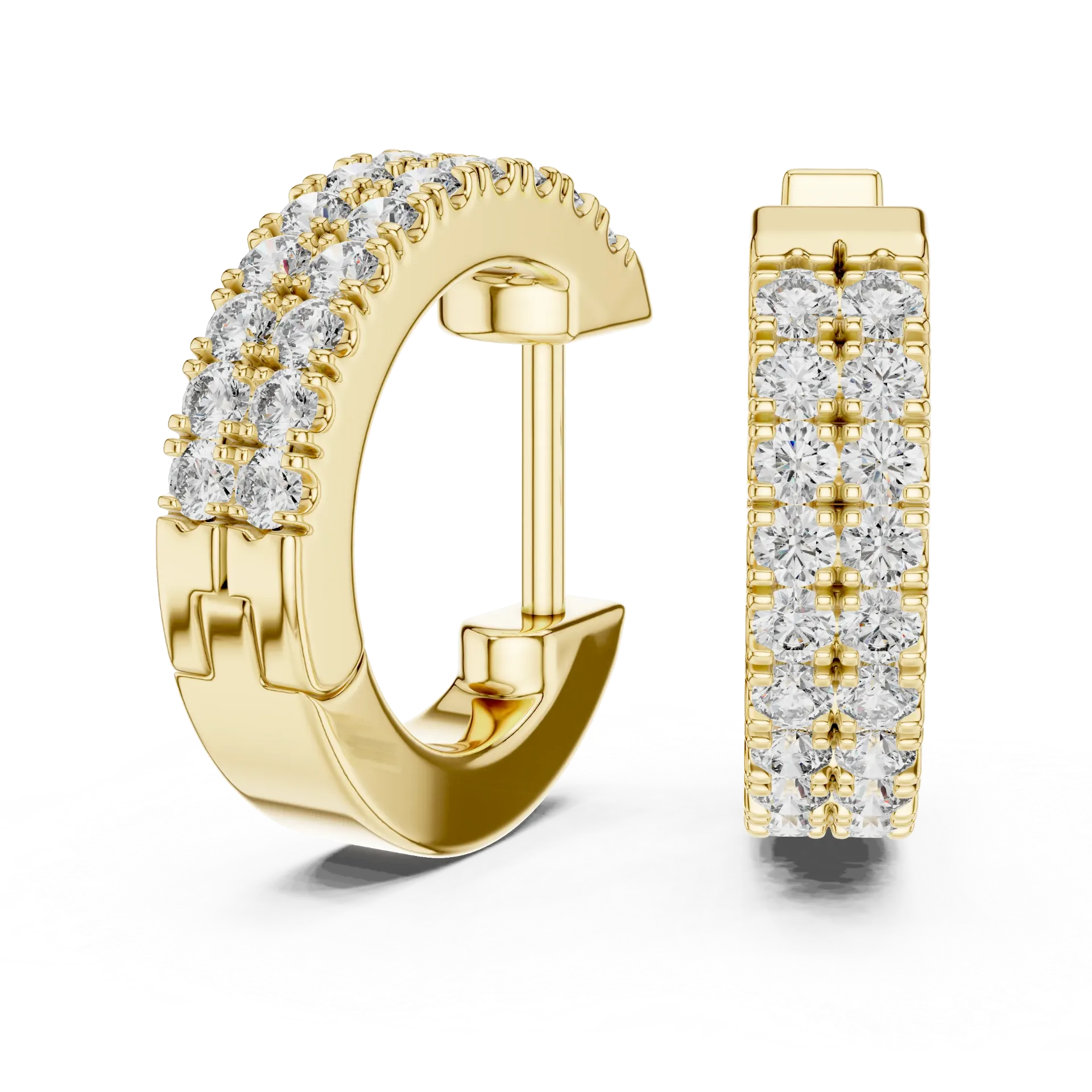 Double-Row Pavé Huggies Earrings (Yellow)