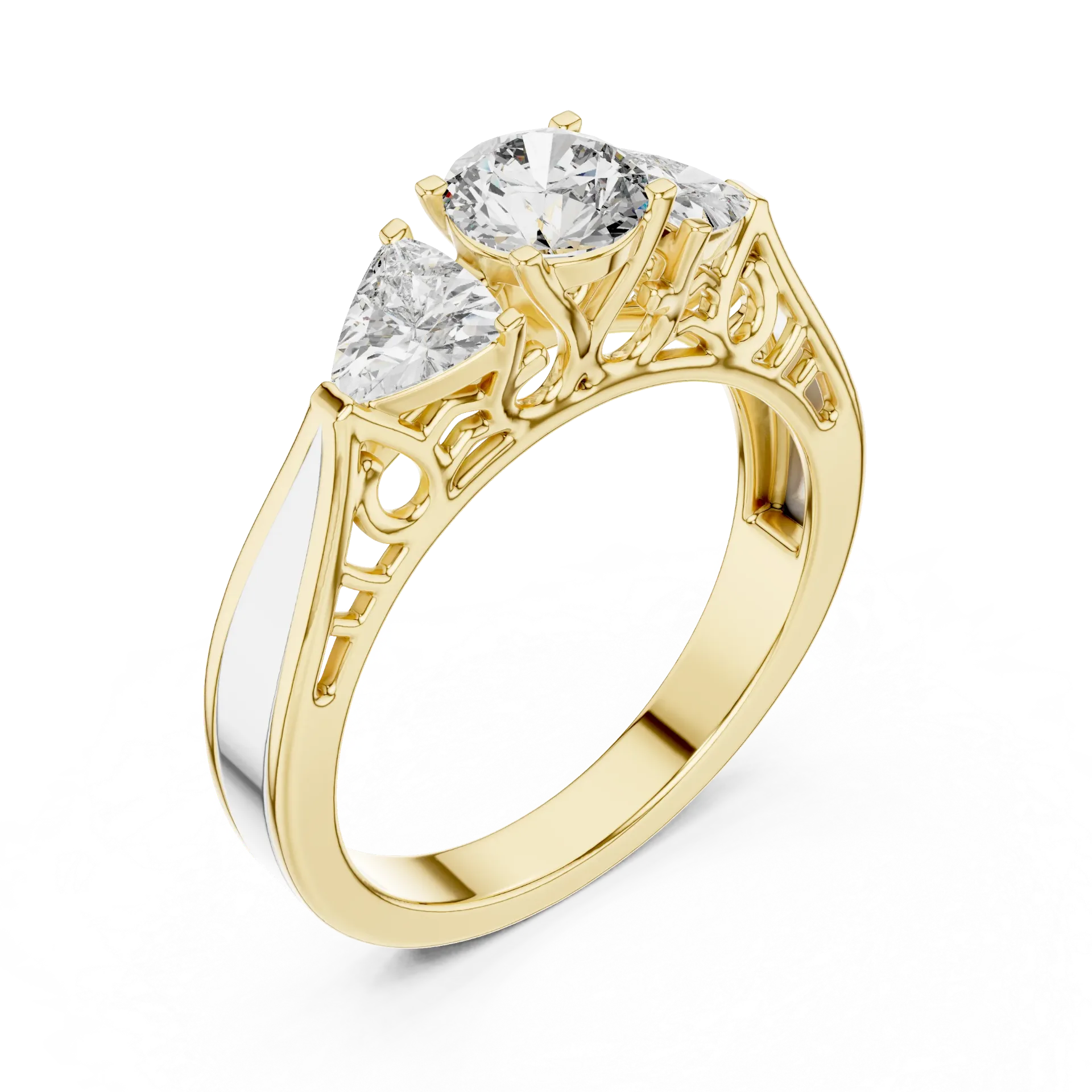 Round & Heart Shape Trilogy Ring (Yellow)