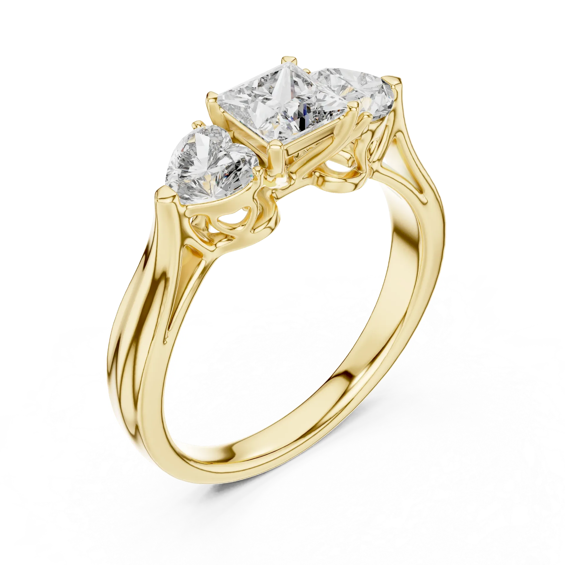 Princess and Heart Shape Diamond Trilogy Ring (Yellow)