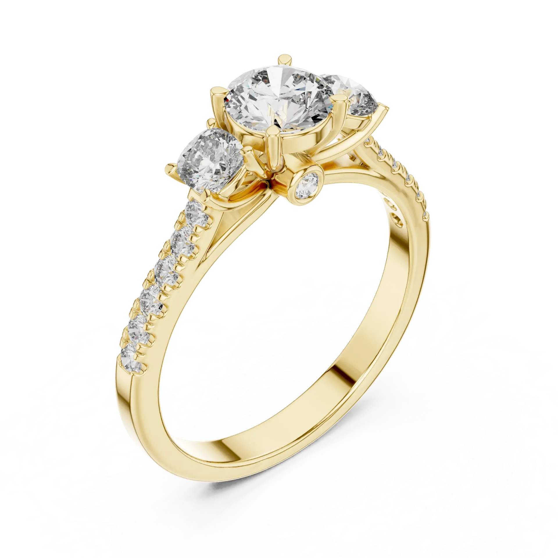 Radiant Three-Stone Pavé Ring