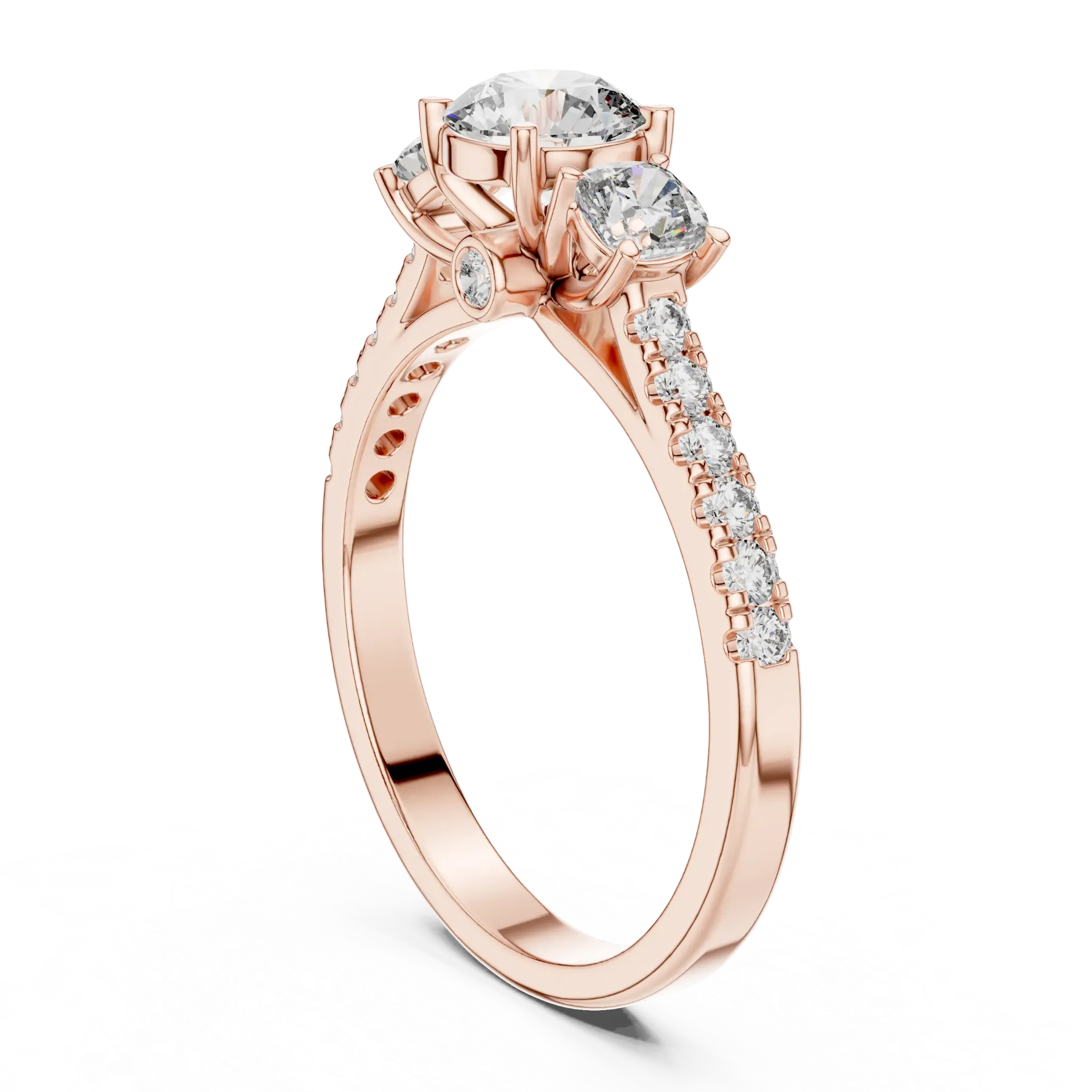 Radiant Three-Stone Pavé Ring