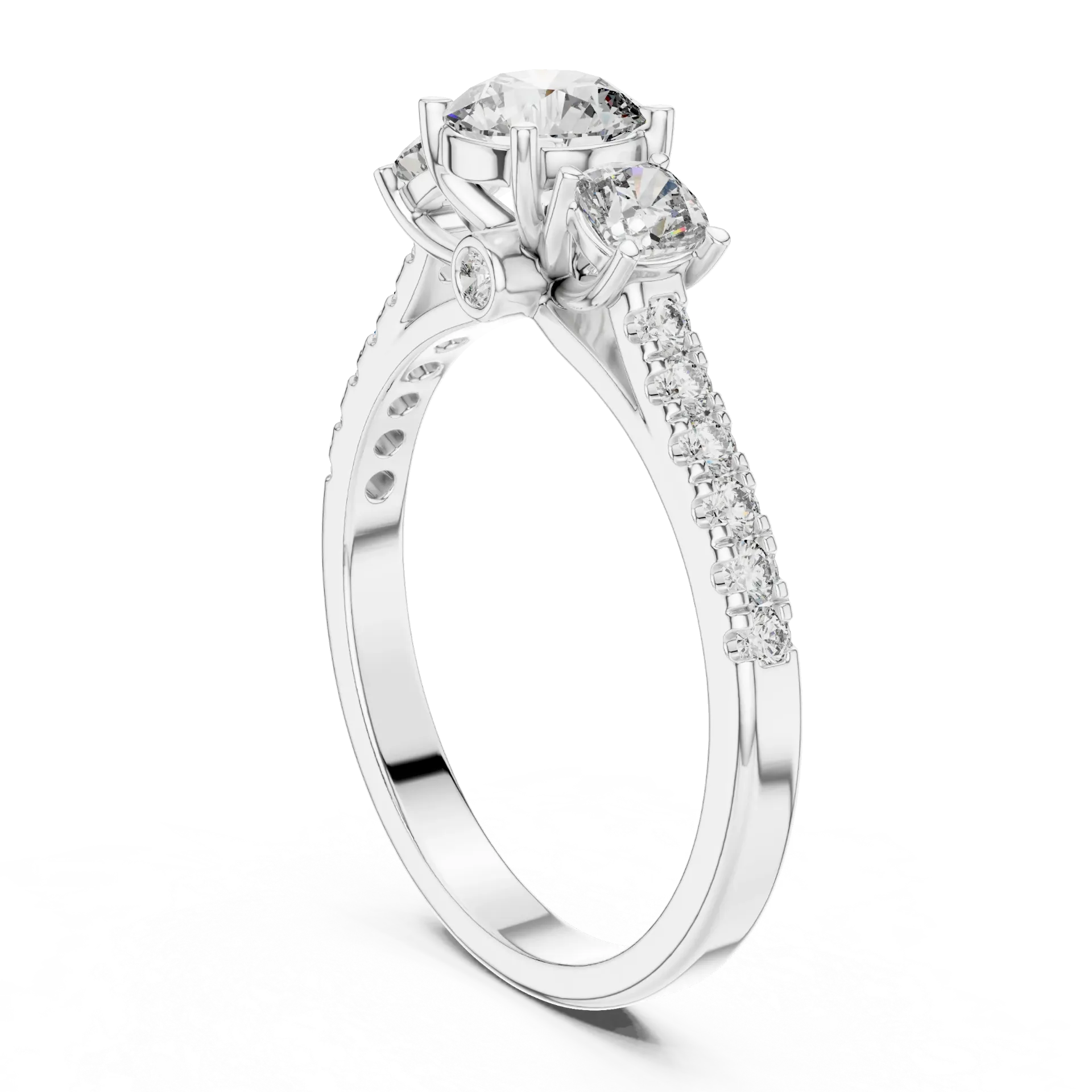 Radiant Three-Stone Pavé Ring