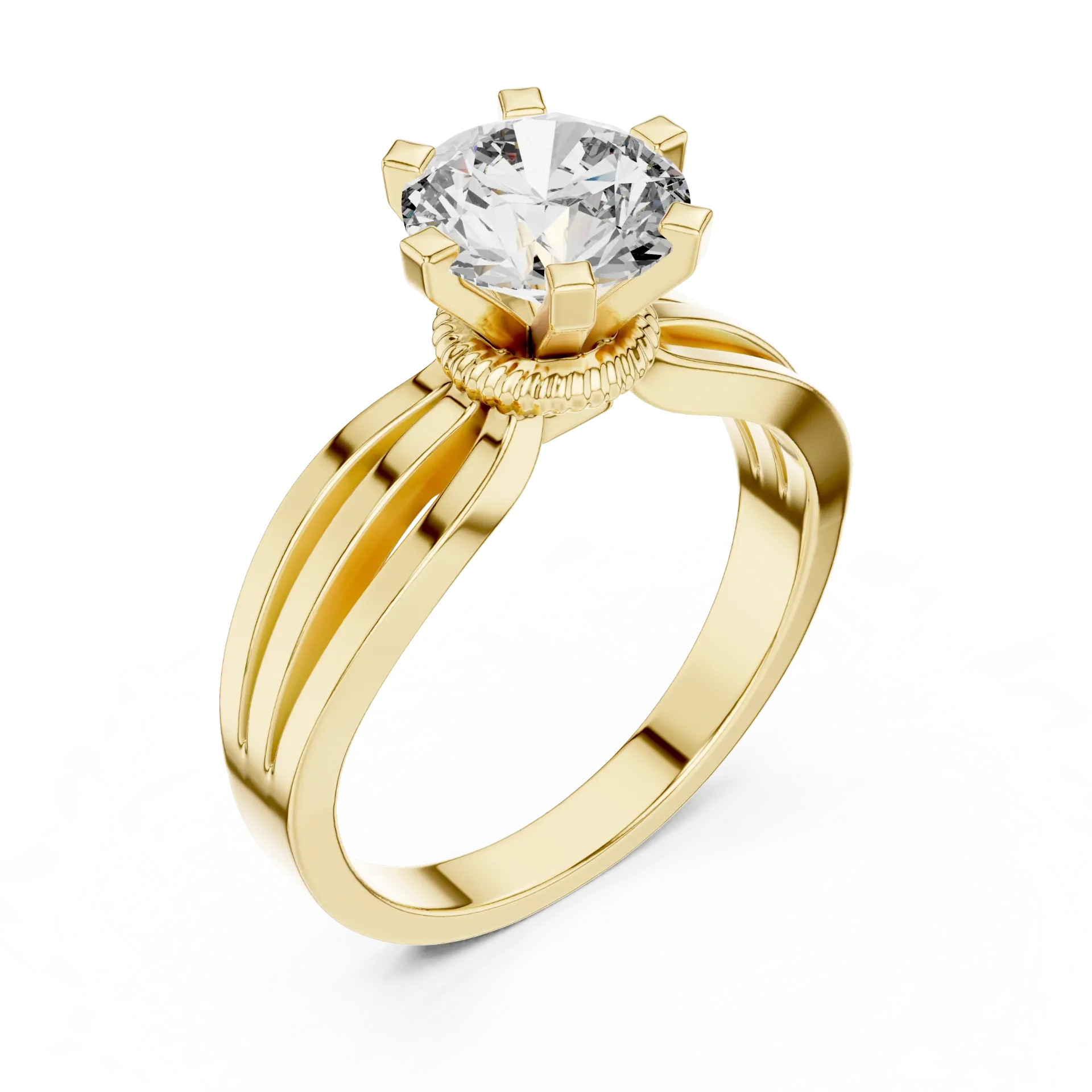 1ct Triple-Split Hidden Crown Solitaire Ring (​Yellow Vermeil)