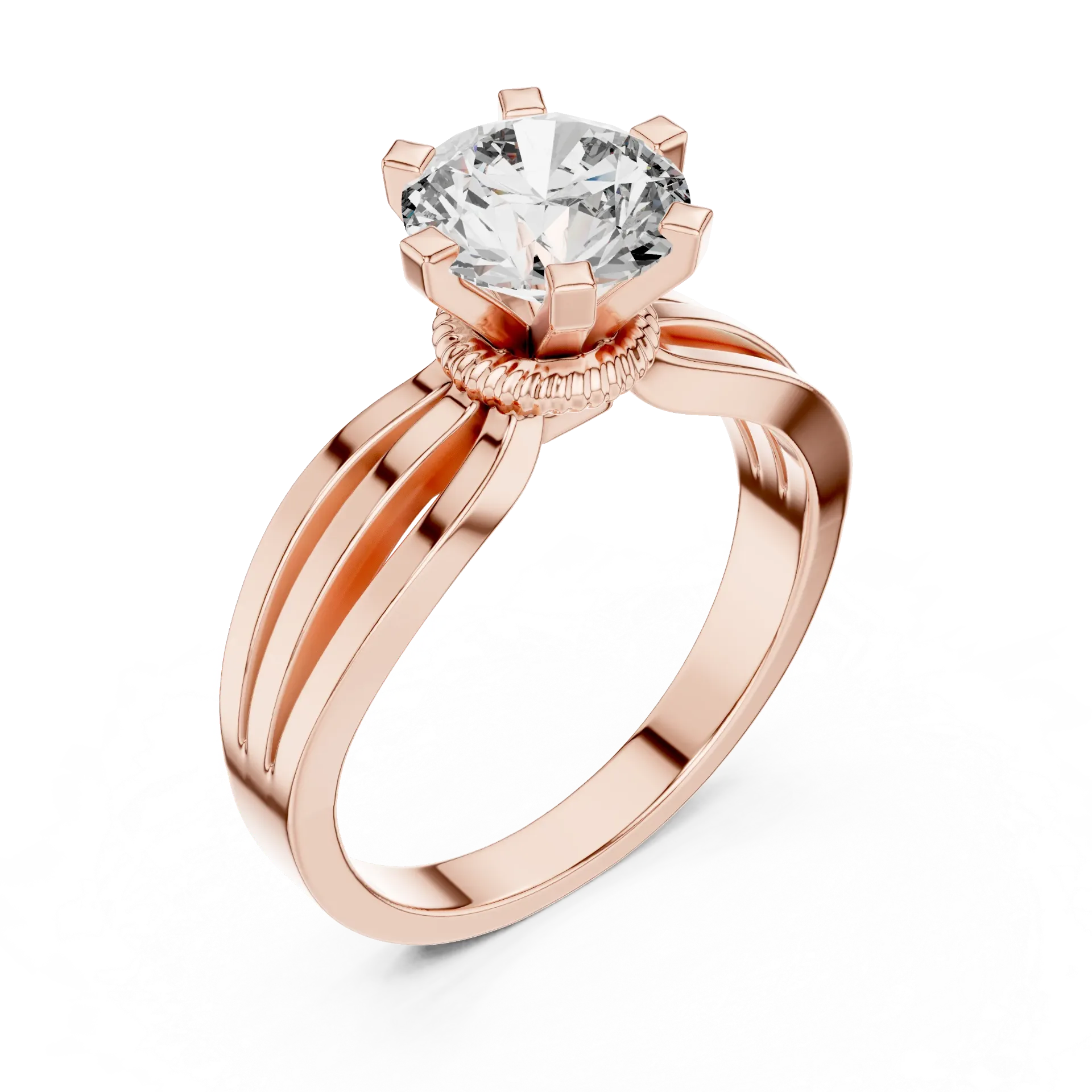 1ct Triple-Split Hidden Crown Solitaire Ring