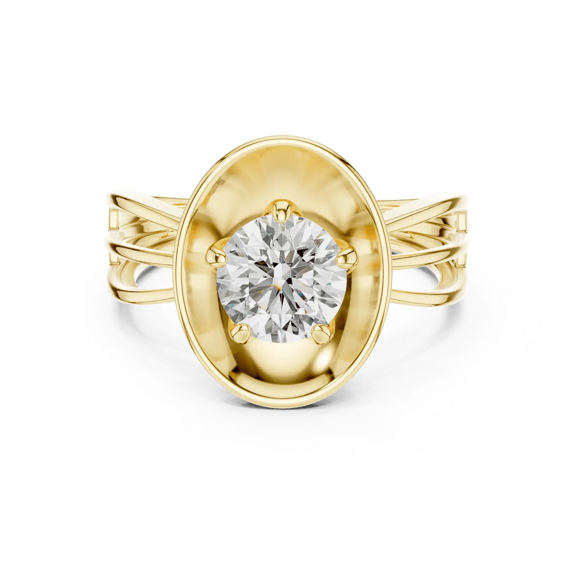 Sculptural Golden Shield Solitaire Ring (Yellow)