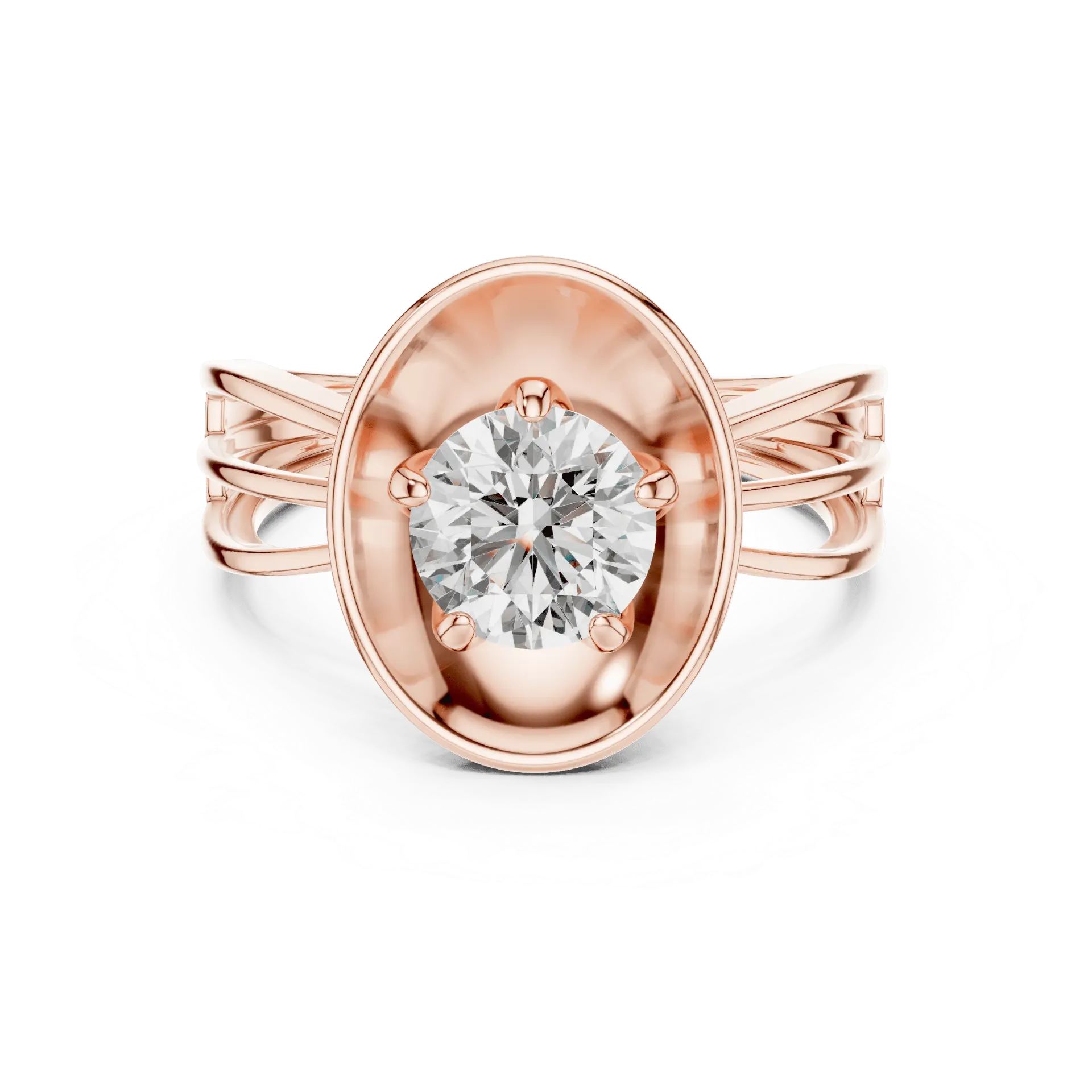 Sculptural Golden Shield Solitaire Ring