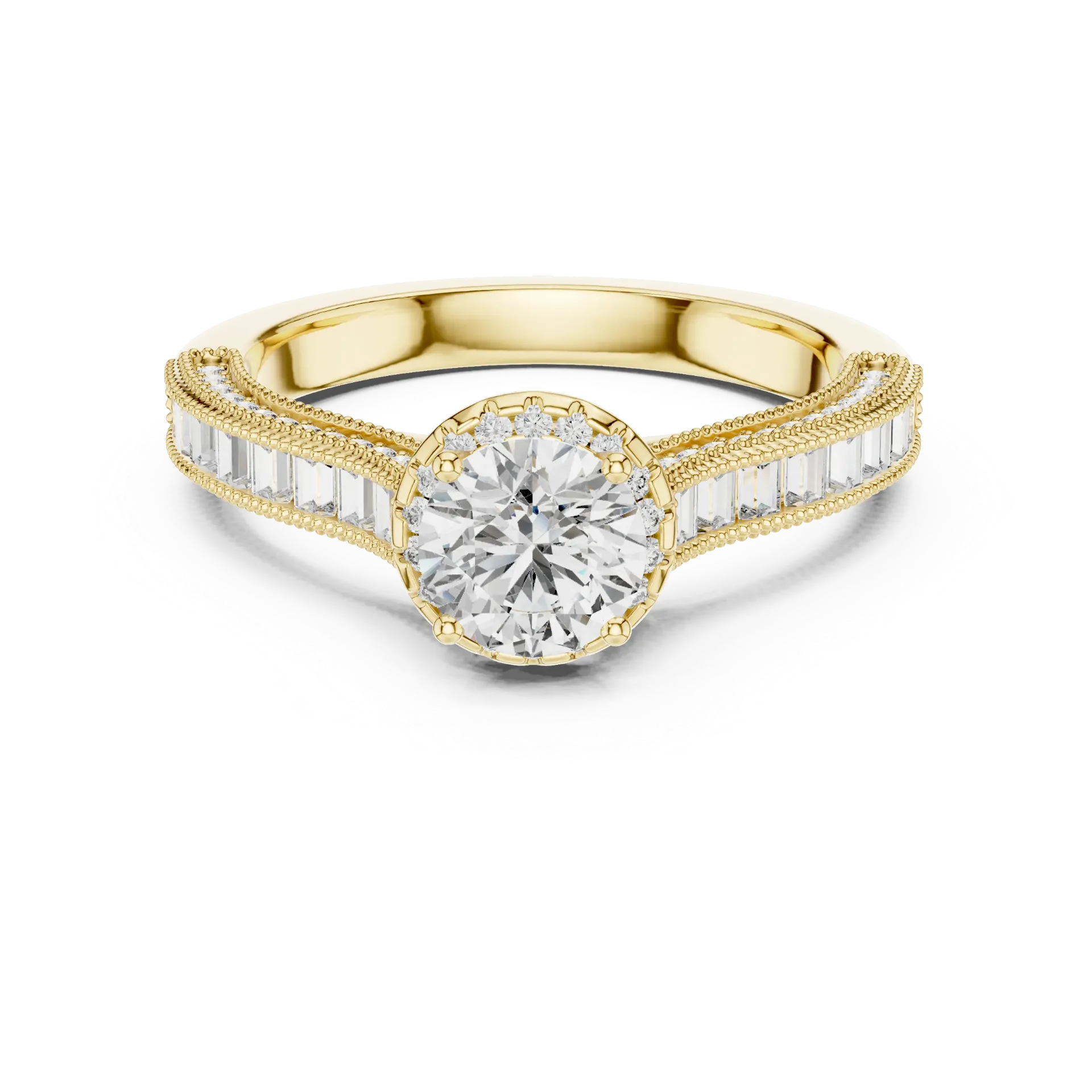 Art Deco Milgrain & Baguette Ring (Yellow)