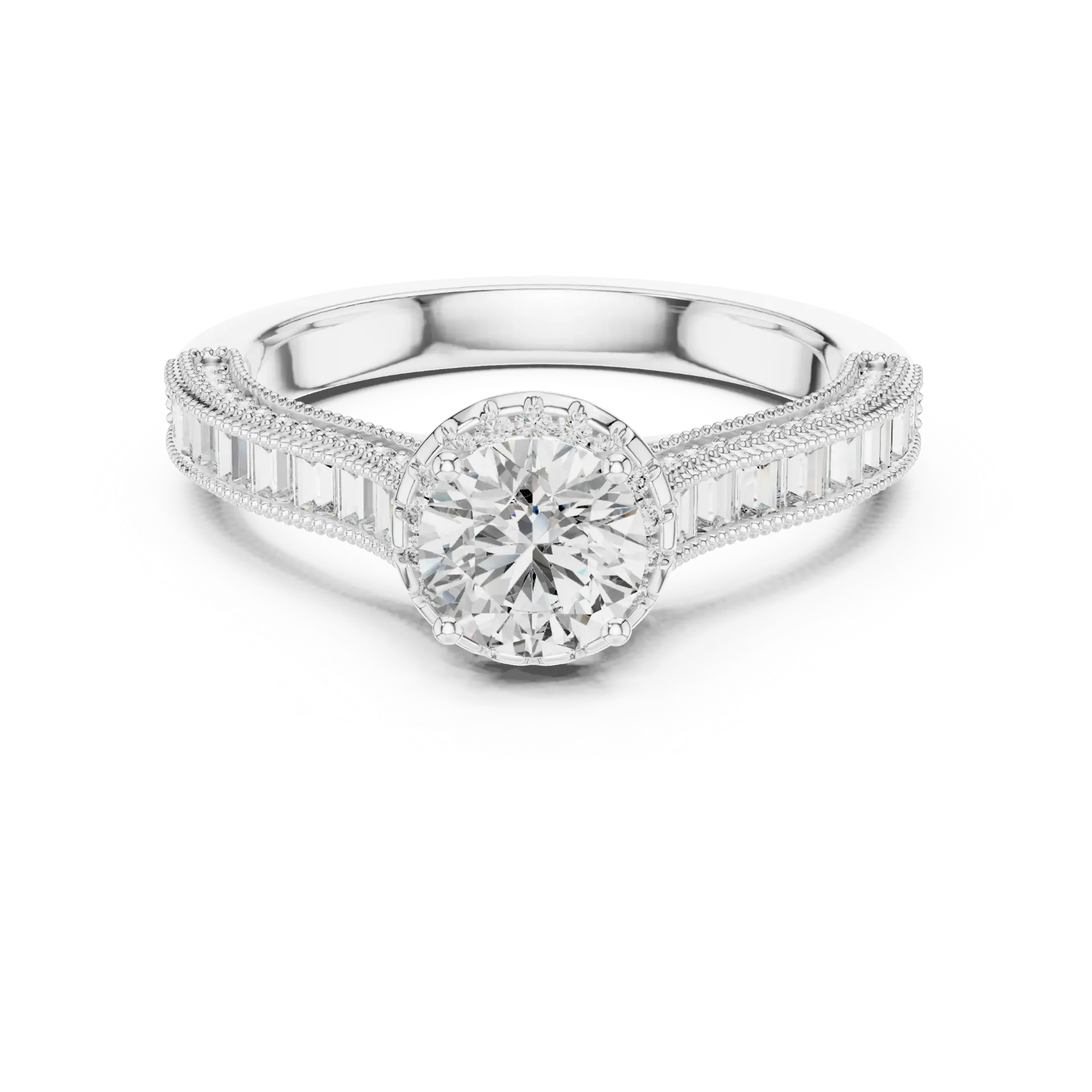 1.45ct Art Deco Milgrain & Baguette Ring