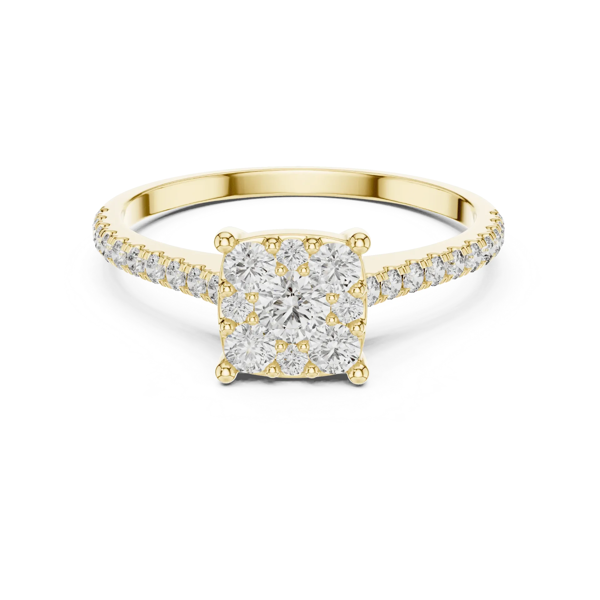 0.65ct The Cushion Cluster Pavé Ring (Yellow)