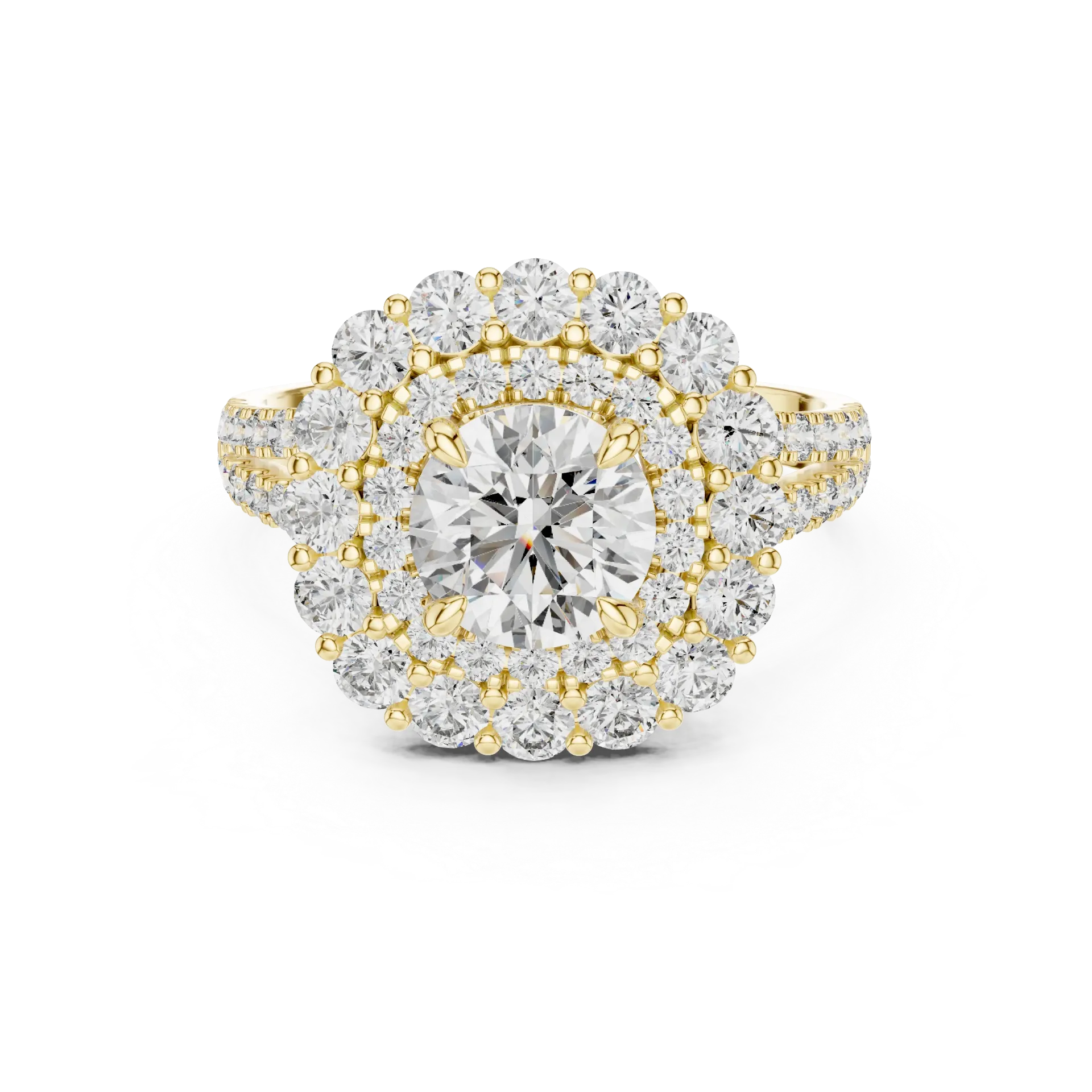 Double Halo Round Sunburst Ring (Yellow)