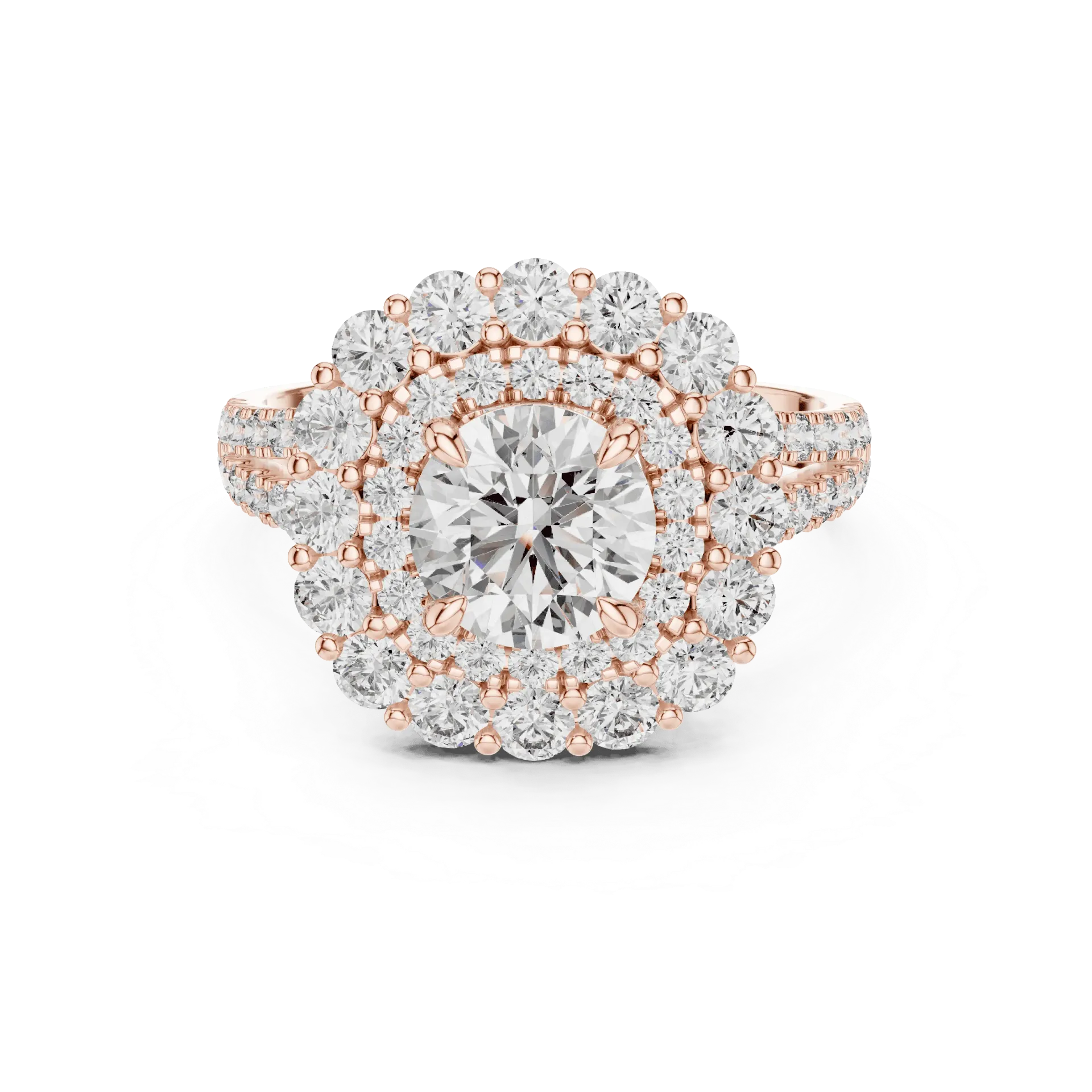 Double Halo Round Sunburst Ring