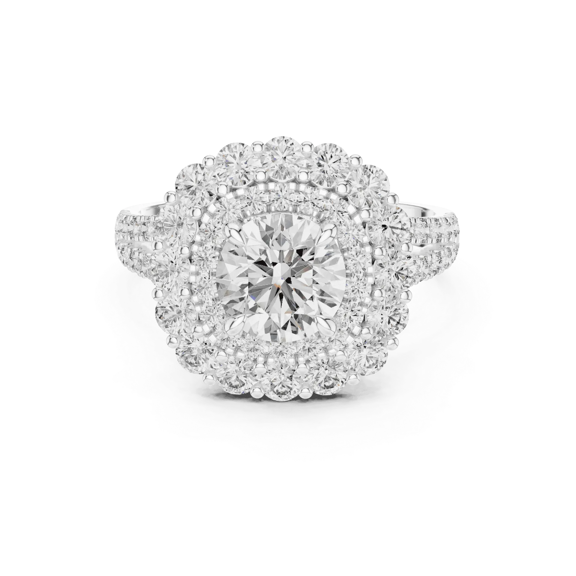 Double Halo Round Sunburst Ring