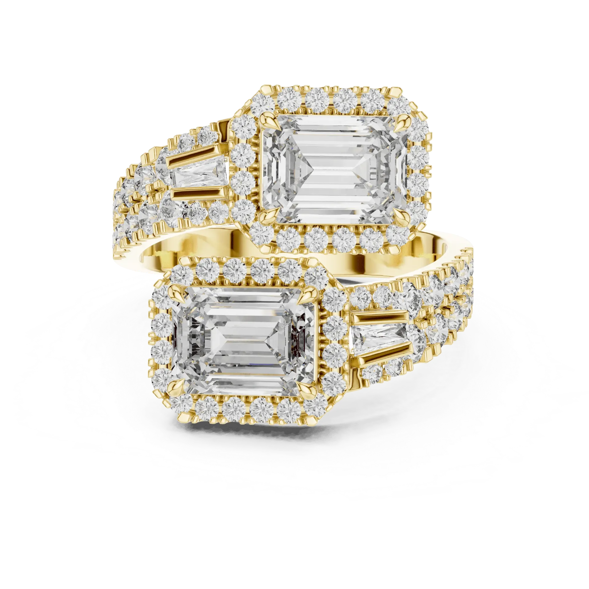 3.70ct The Extravagant Dual Emerald Toi et Moi Ring (Yellow)