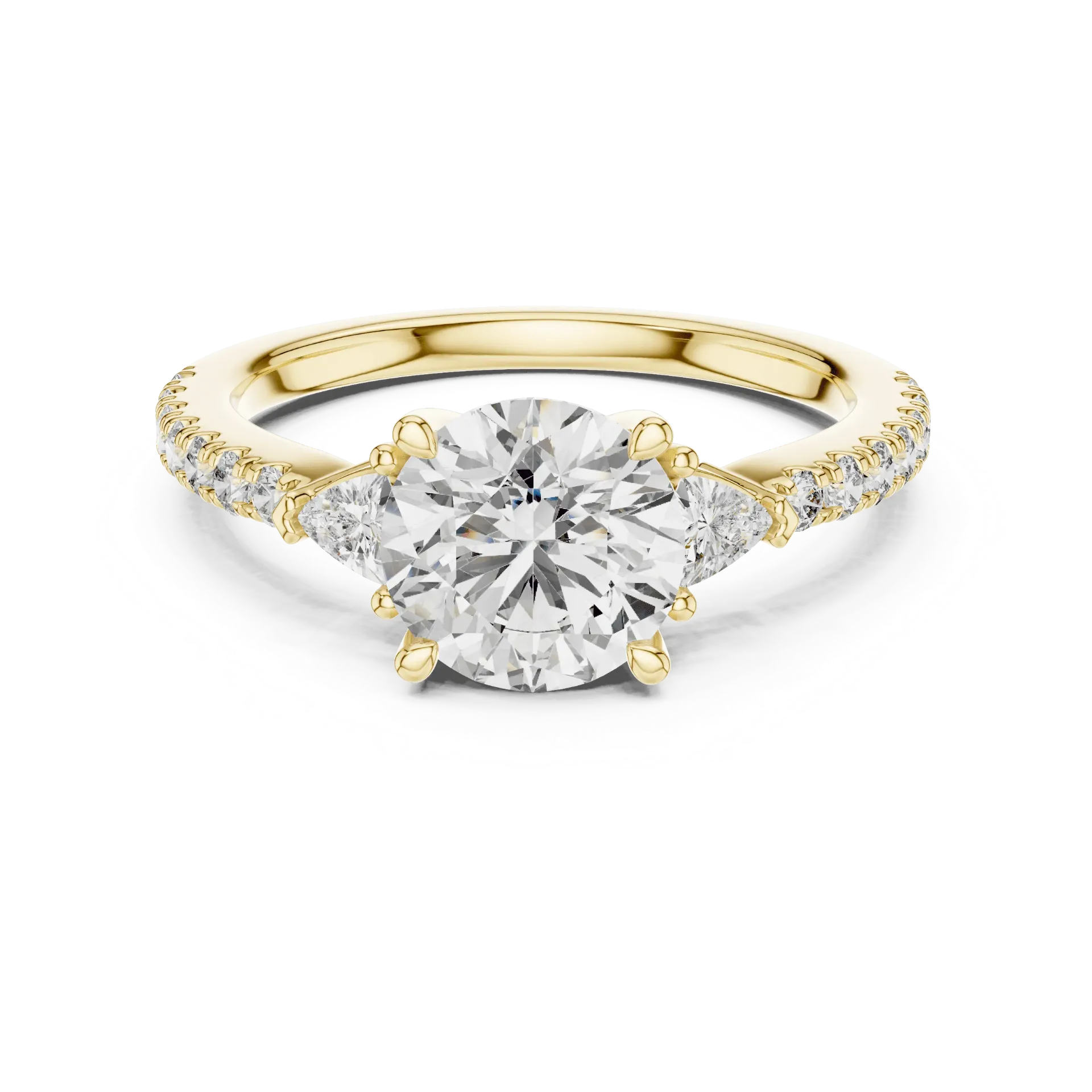 1.80ct The Classic Round & Pear Three-Stone Pavé Ring (Yellow)