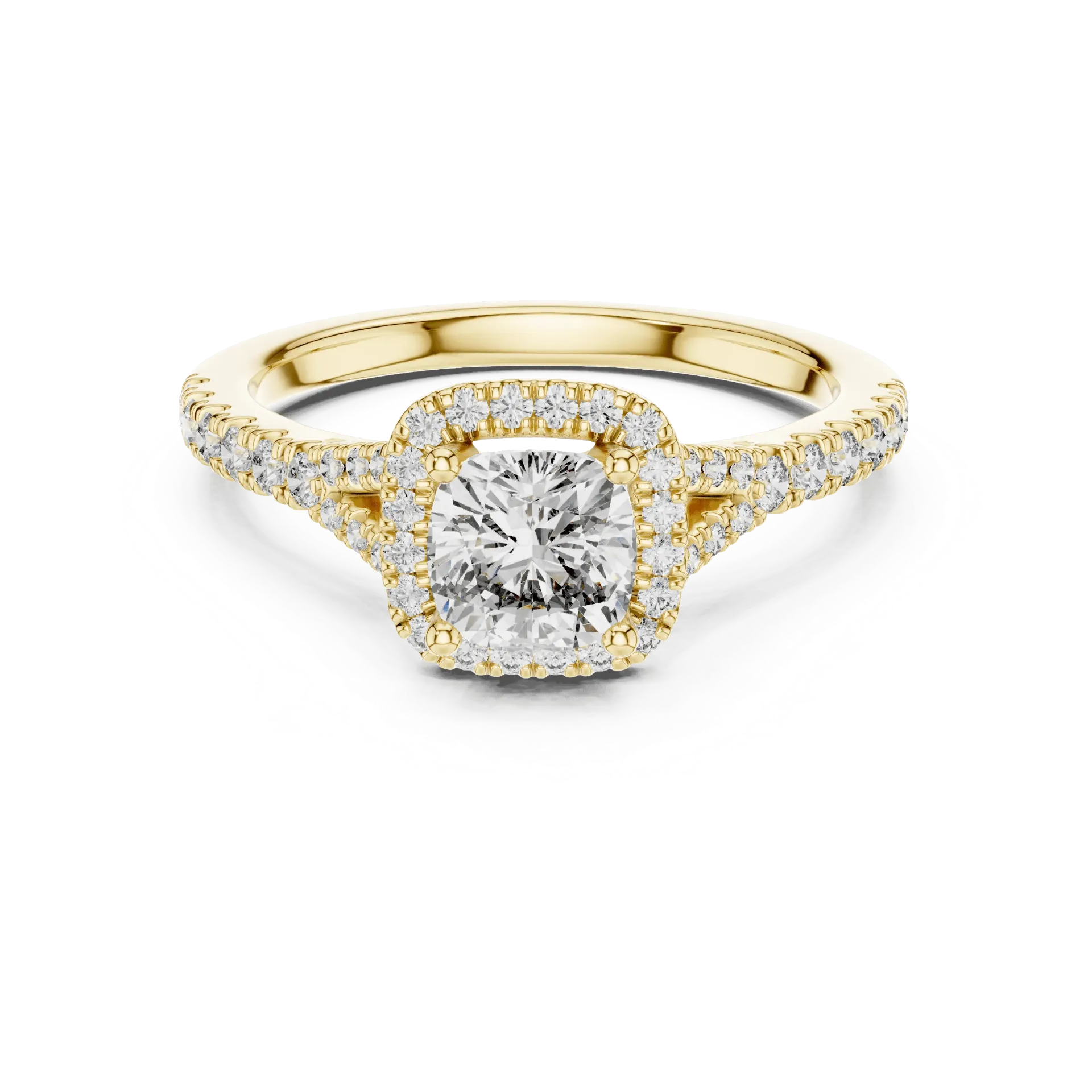1ct Split-Shank Cushion Halo Ring (Yellow)