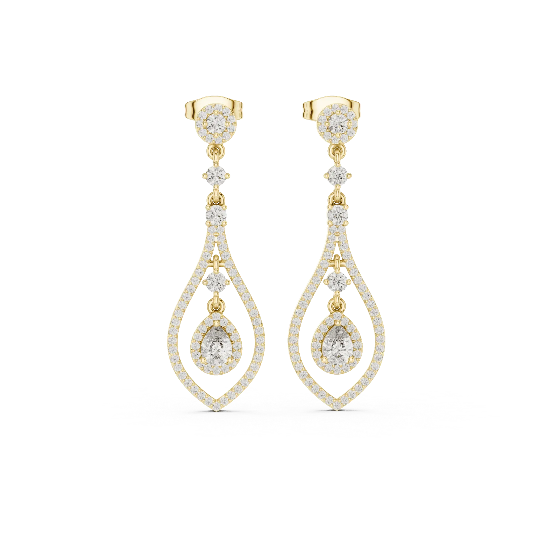 Dancing Teardrop Halo Drop Earrings (Yellow)
