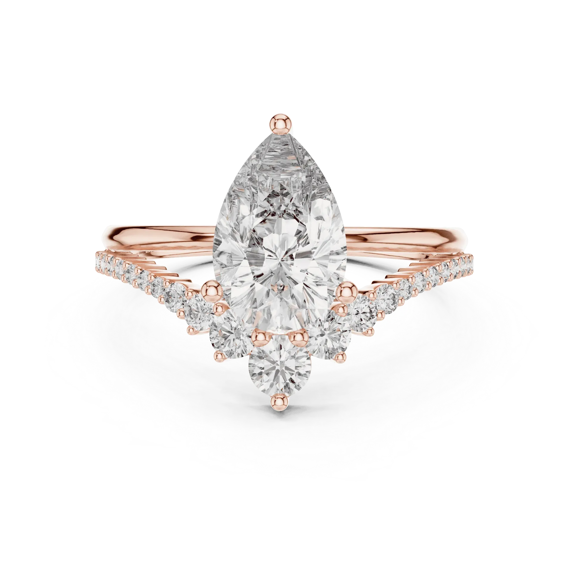 2ct Pear & Chevron Tiara Stack Ring