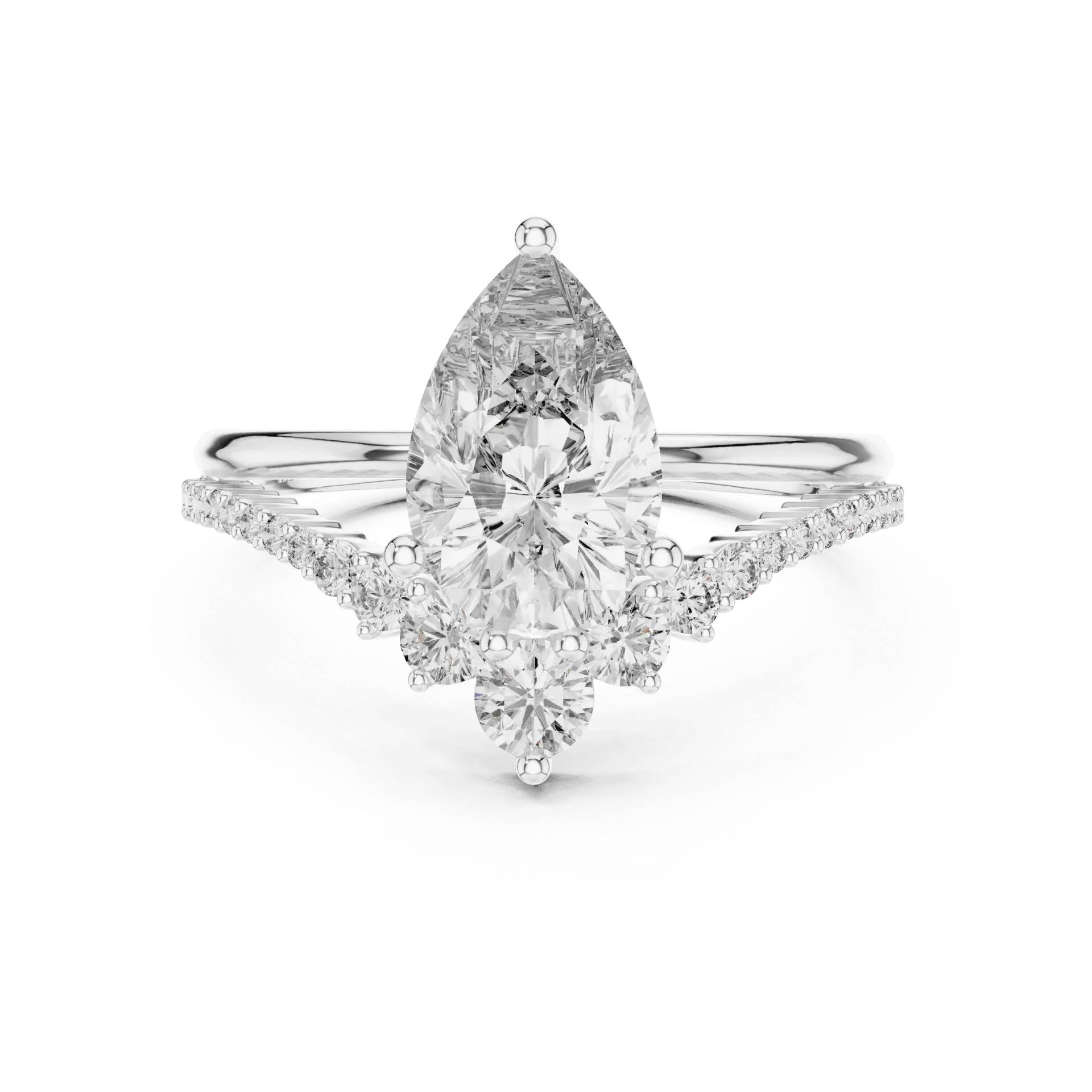 2ct Pear & Chevron Tiara Stack Ring