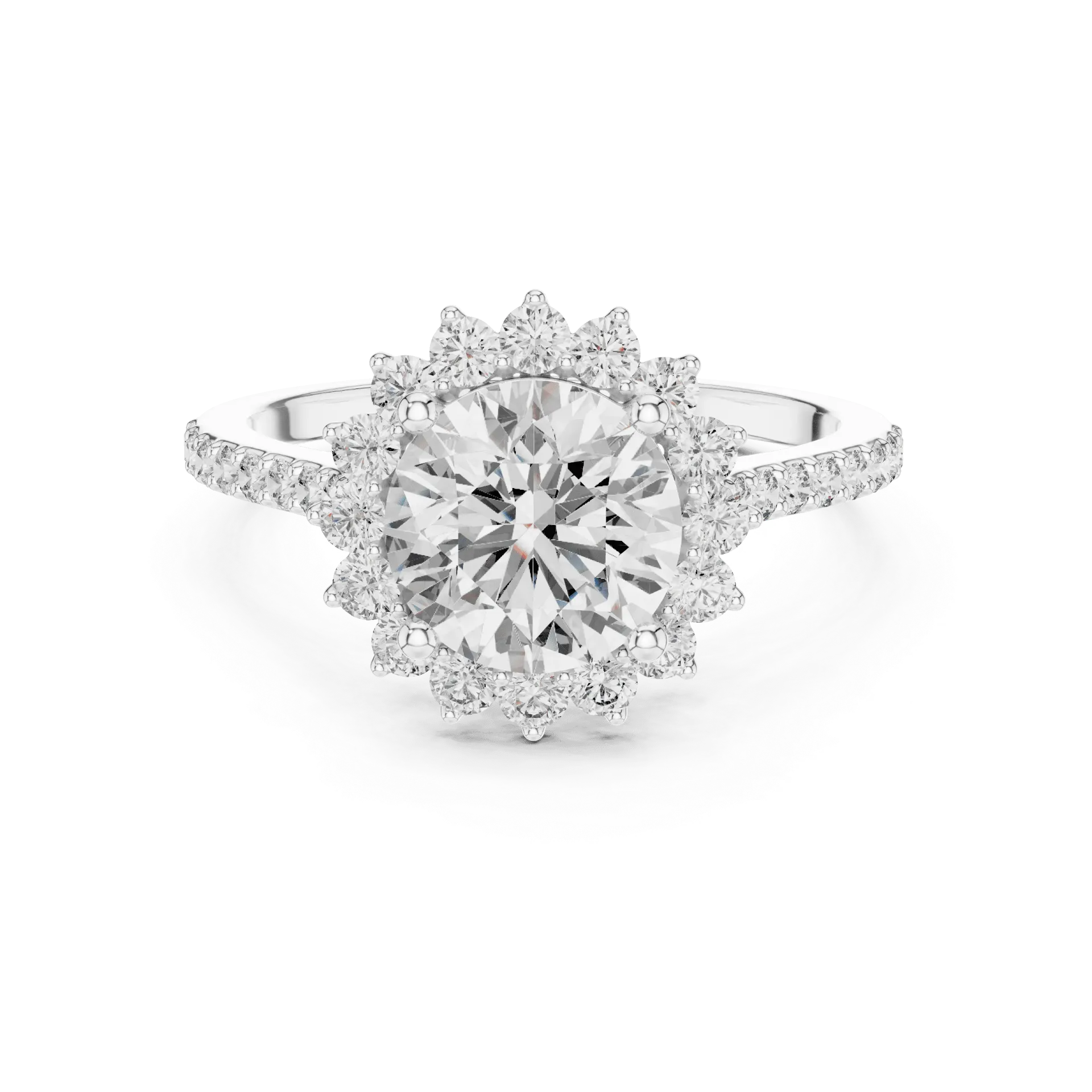 2ct Floral Sunburst Halo Ring