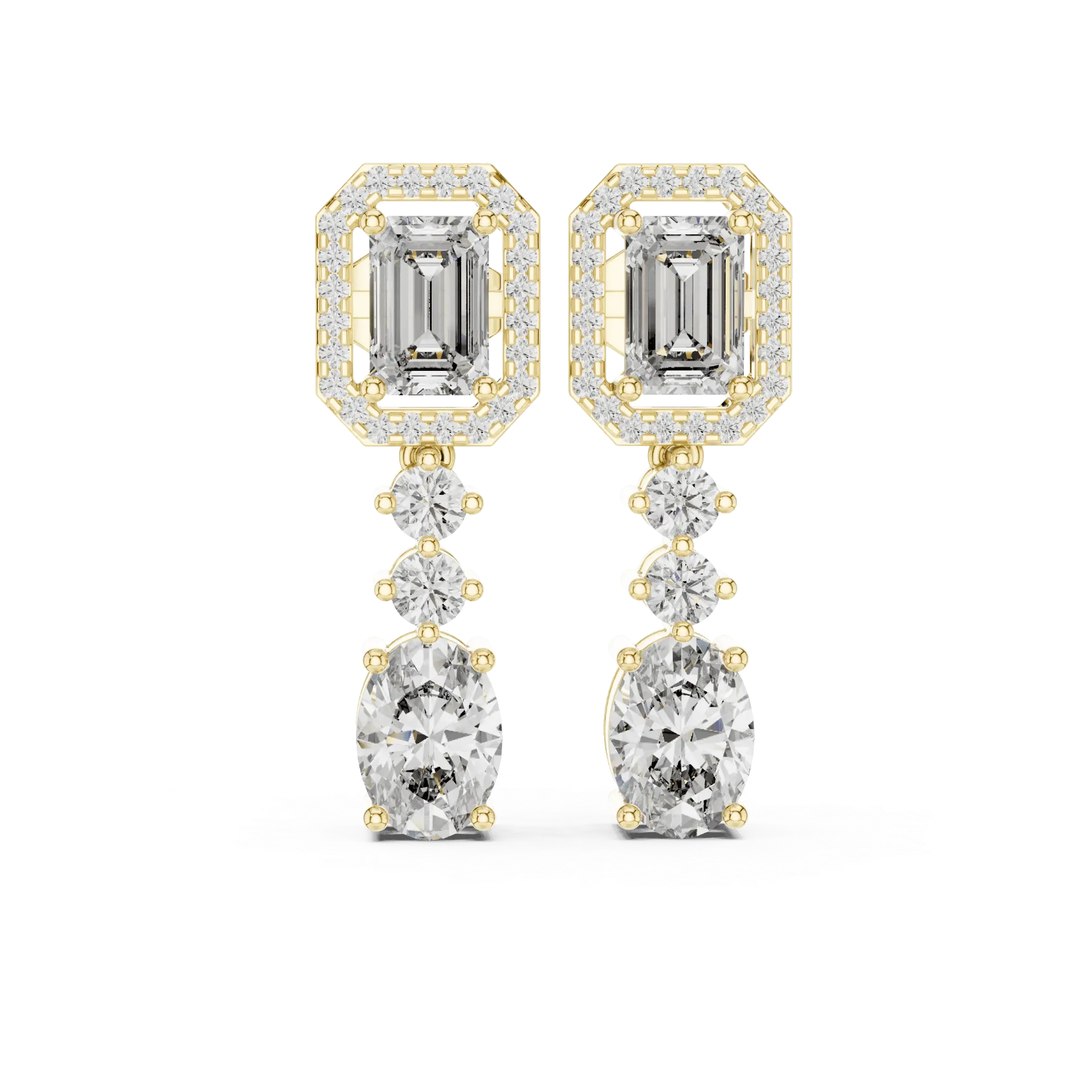 Mixed-Cut Emerald Drop Earrings (Yellow)