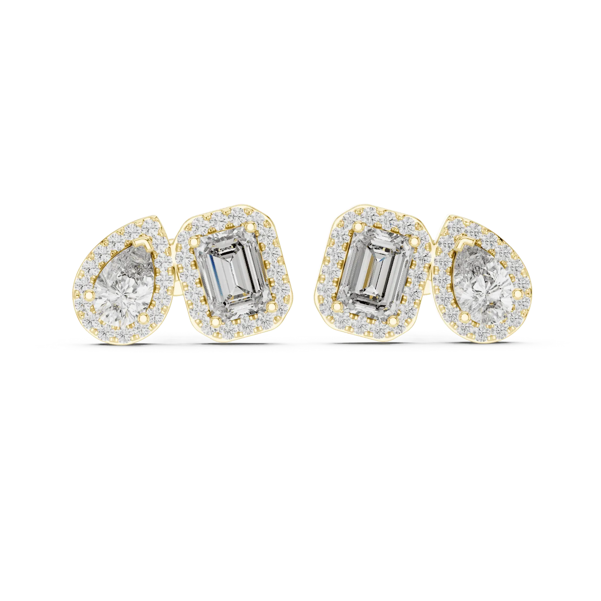 Dual-Silhouette Diamond Halo Studs BYE2079 (Yellow)