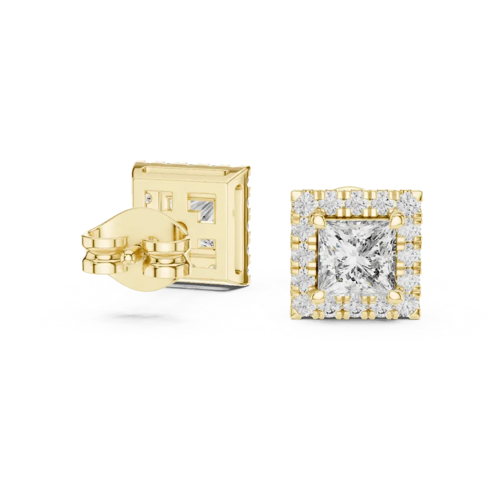 Princess-Cut Halo Earrings (Yellow)