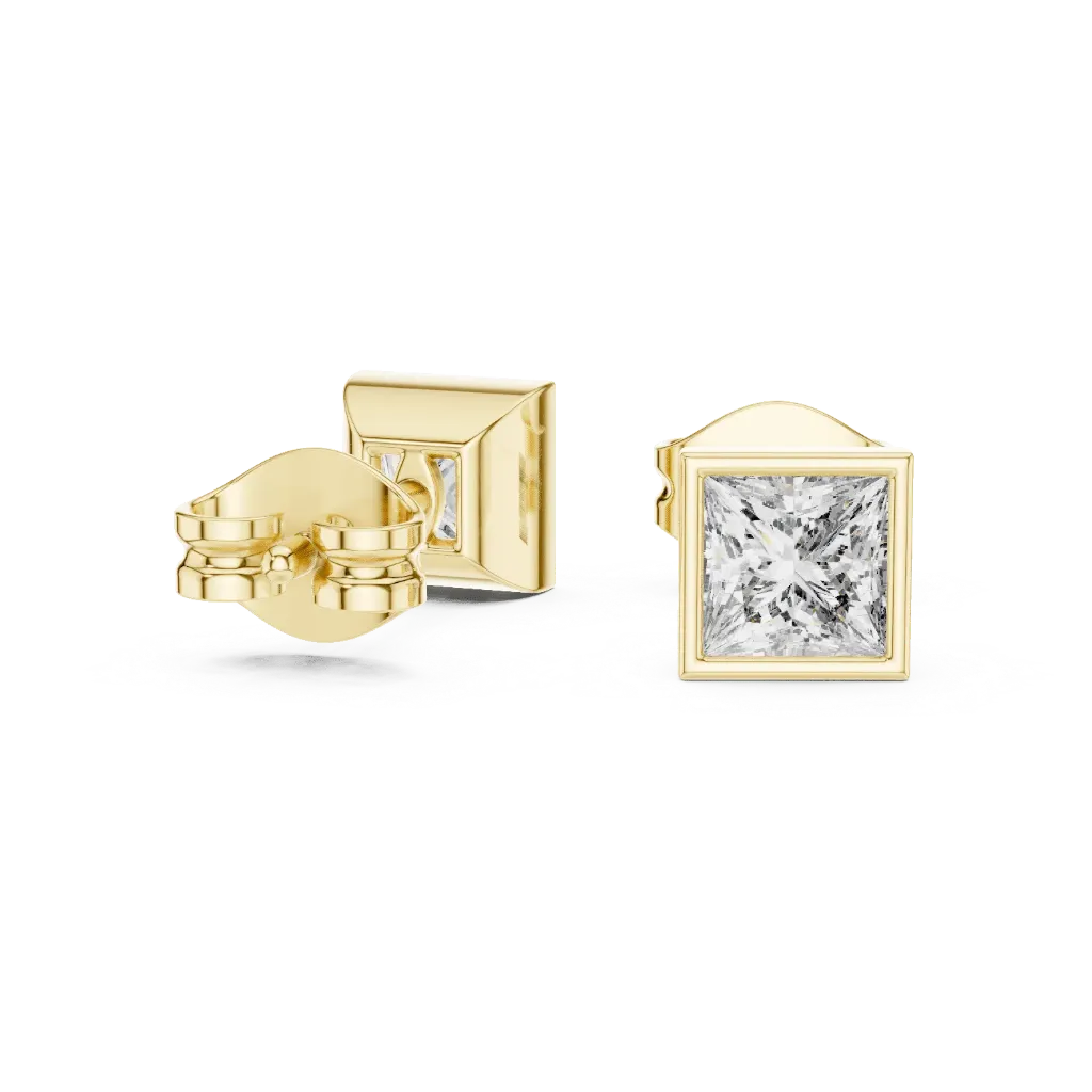 Bezel-Set Princess Solitaire Earrings
